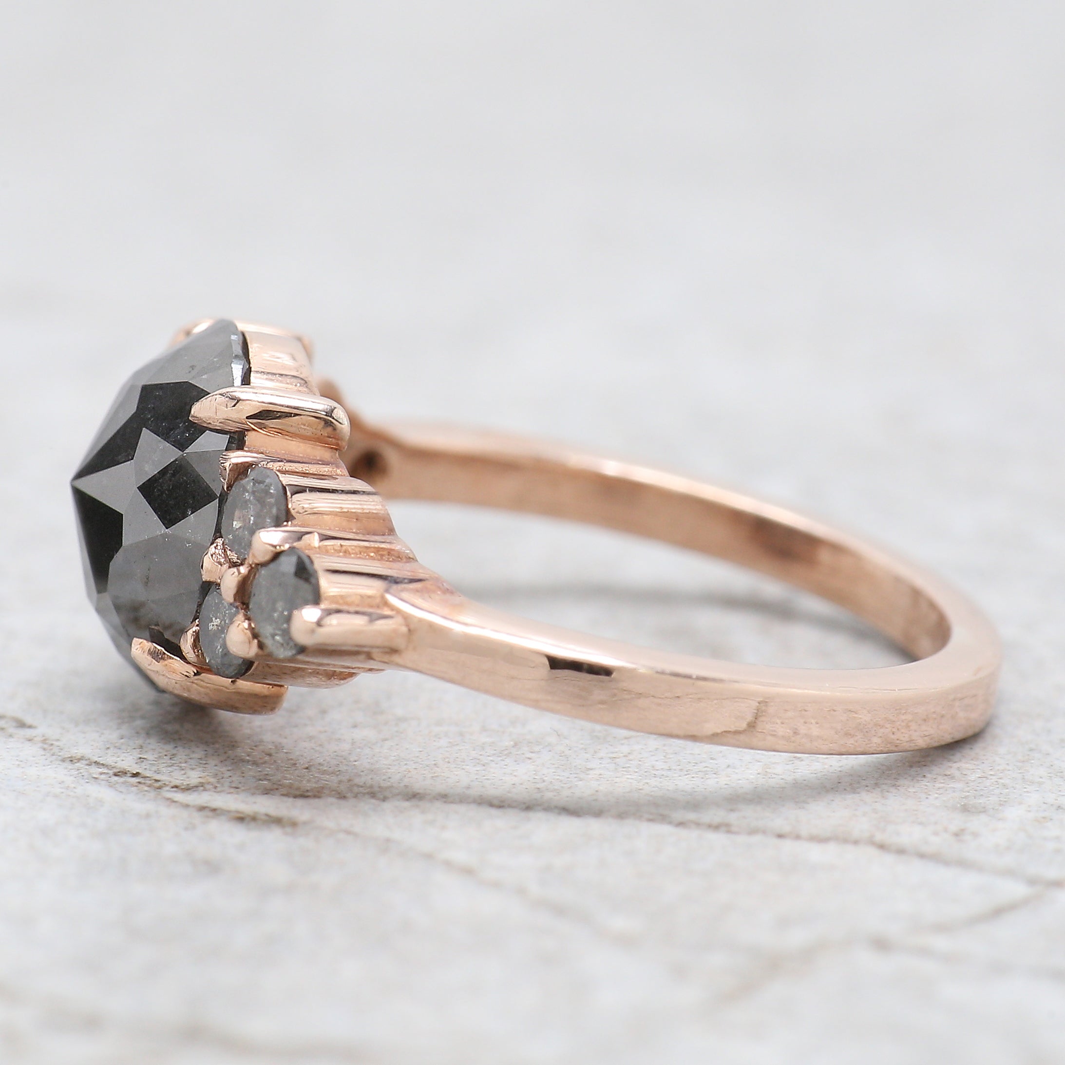 Round Rose Cut Salt And Pepper Diamond Ring 2.69 Ct 9.00 MM Round Diamond Ring 14K Rose Gold Silver Engagement Ring Gift For Her QL180