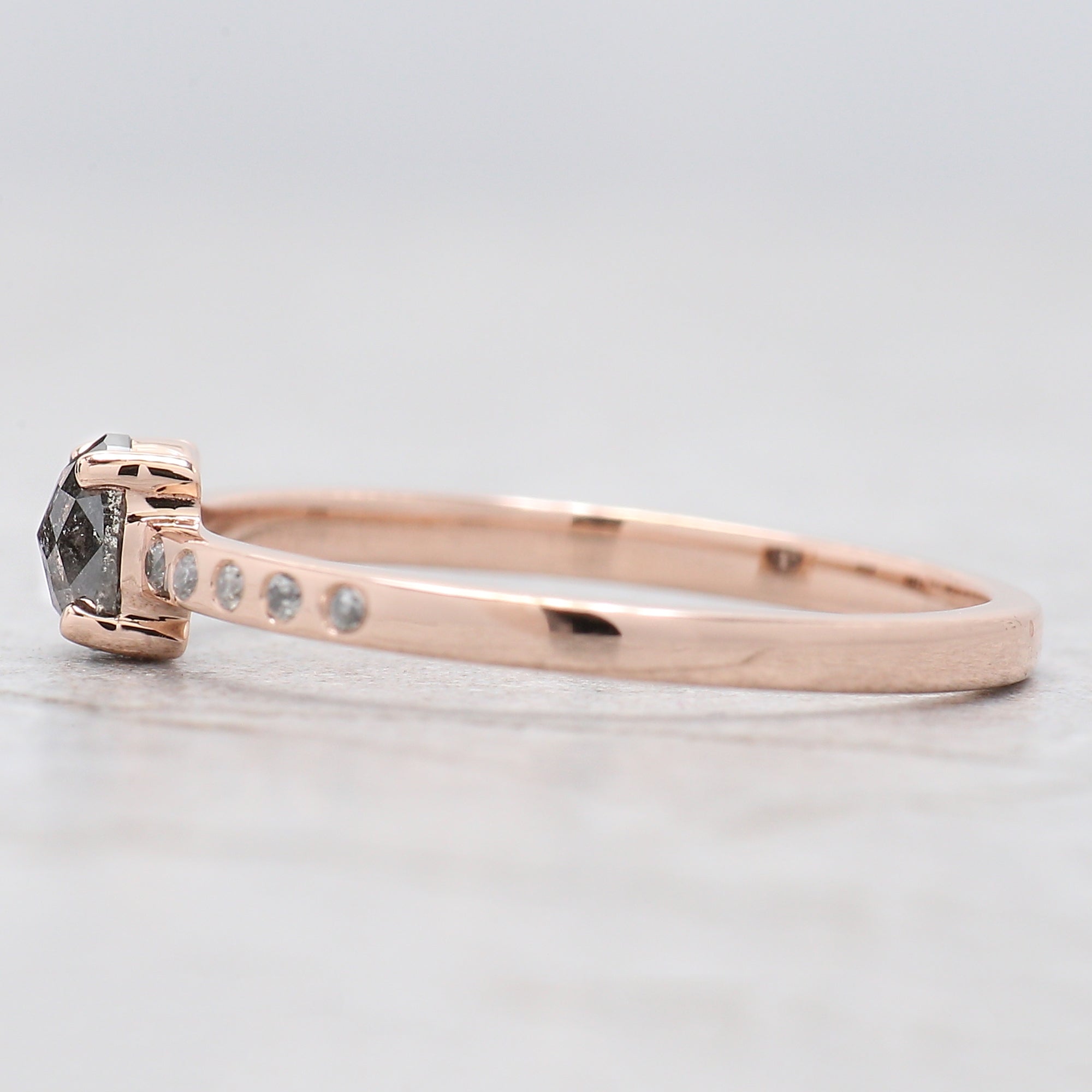 Oval Cut Salt And Pepper Diamond Ring 0.32 Ct 4.50 MM Oval Diamond Ring 14K Solid Rose Gold Silver Oval Engagement Ring Gift For Her QN9185