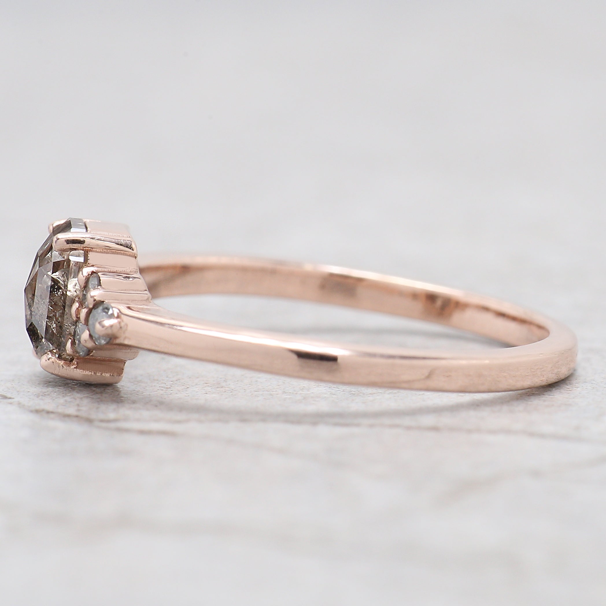 0.75 Ct Natural Emerald Cut Salt And Pepper Diamond Ring 5.95 MM Emerald Diamond Ring 14K Solid Rose Gold Silver Engagement Ring QL9987