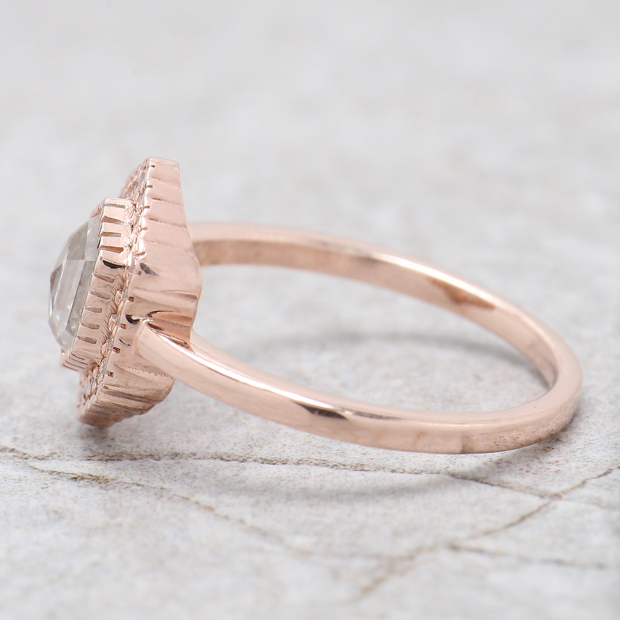 Hexagon Cut Salt And Pepper Diamond Ring 0.79 Ct 6.50 MM Hexagon Diamond Ring 14K Solid Rose Gold Silver Engagement Ring Gift For Her QL2587