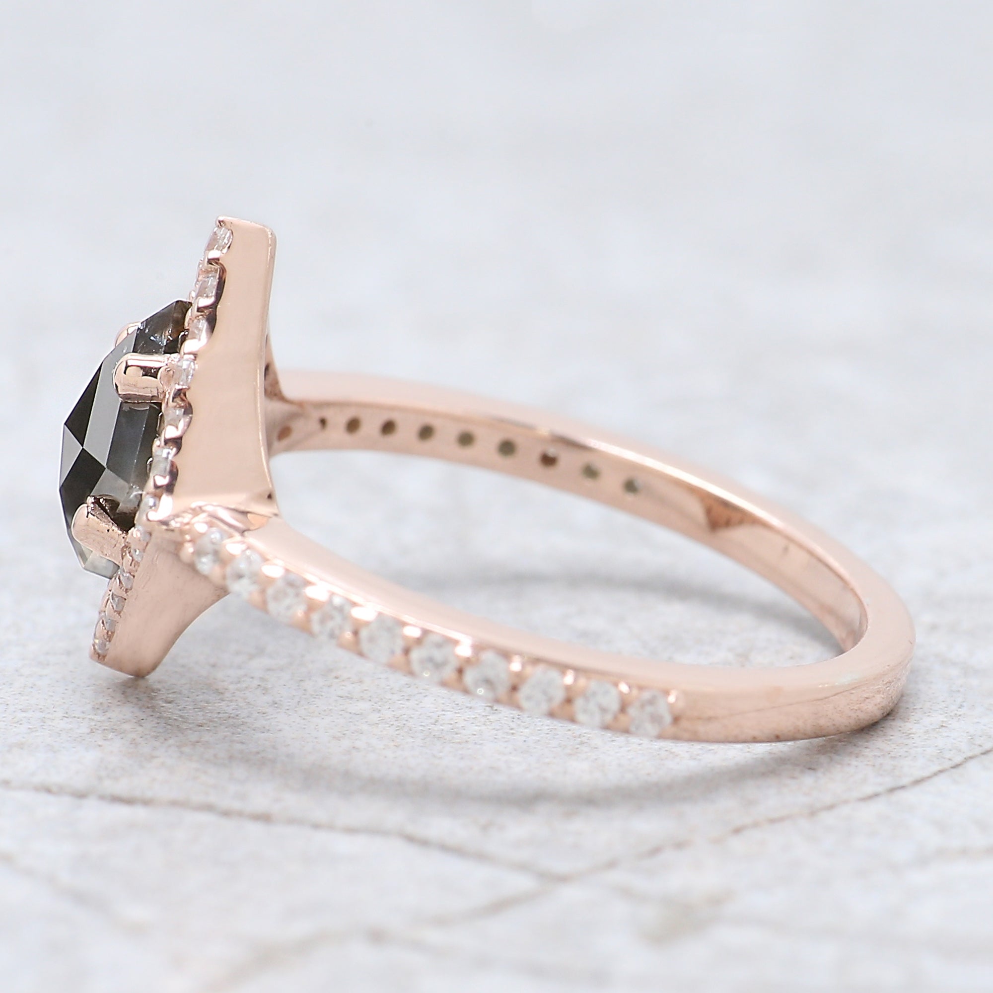 Kite Cut Salt And Pepper Diamond Ring 1.07 Ct 7.55 MM Kite Diamond Ring 14K Solid Rose Gold Silver Kite Engagement Ring Gift For Her QN9625