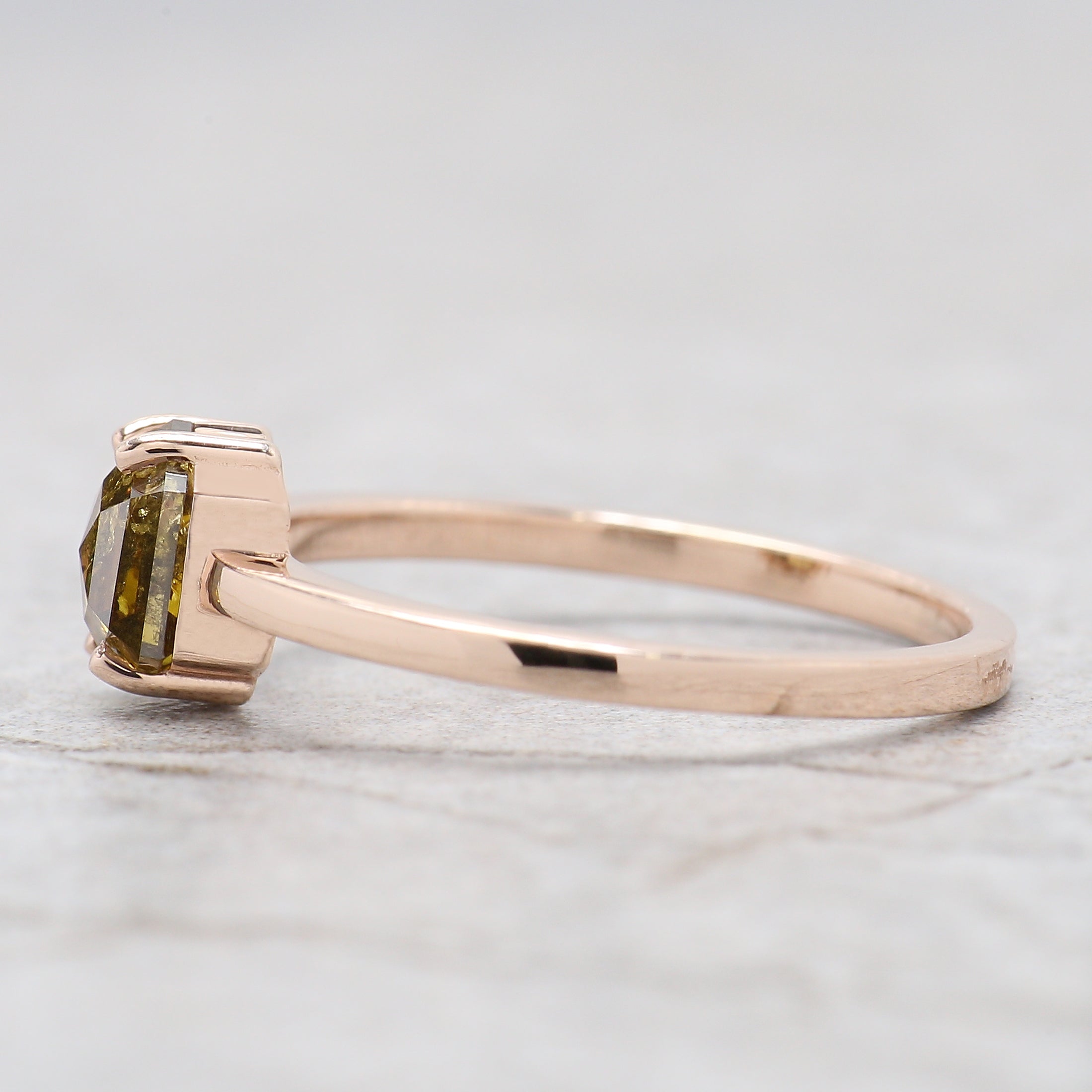 Hexagon Cut Green Color Diamond Ring 0.90 Ct 6.50 MM Hexagon Shape Diamond Ring 14K Rose Gold Silver Engagement Ring Gift For Her QL1070