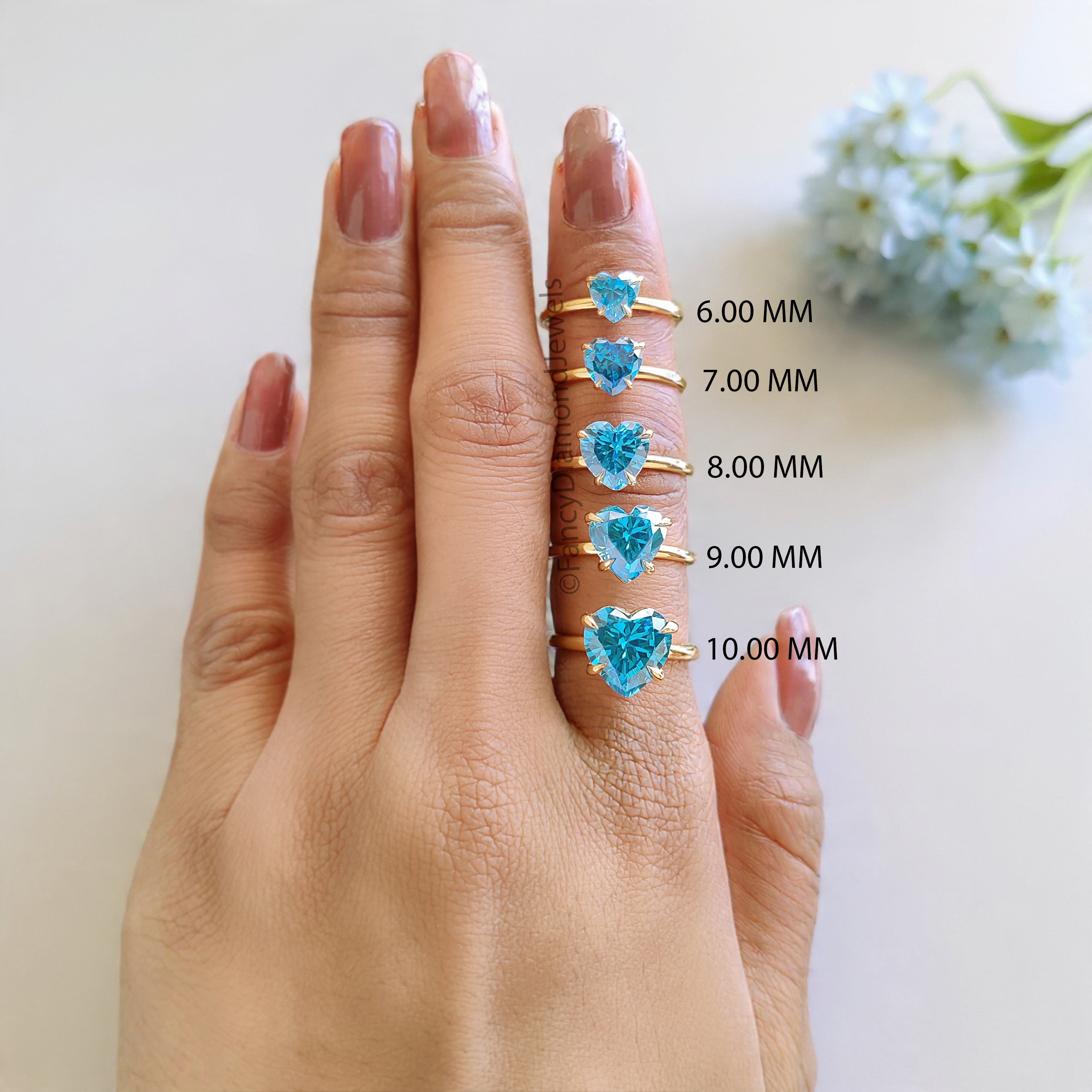 Heart Blue Aquamarine engagement ring 10mm 9mm 8mm 7mm 6mm stone ring Simulant Solitaire ring Diamond ring Silver ring Gift for her FD544