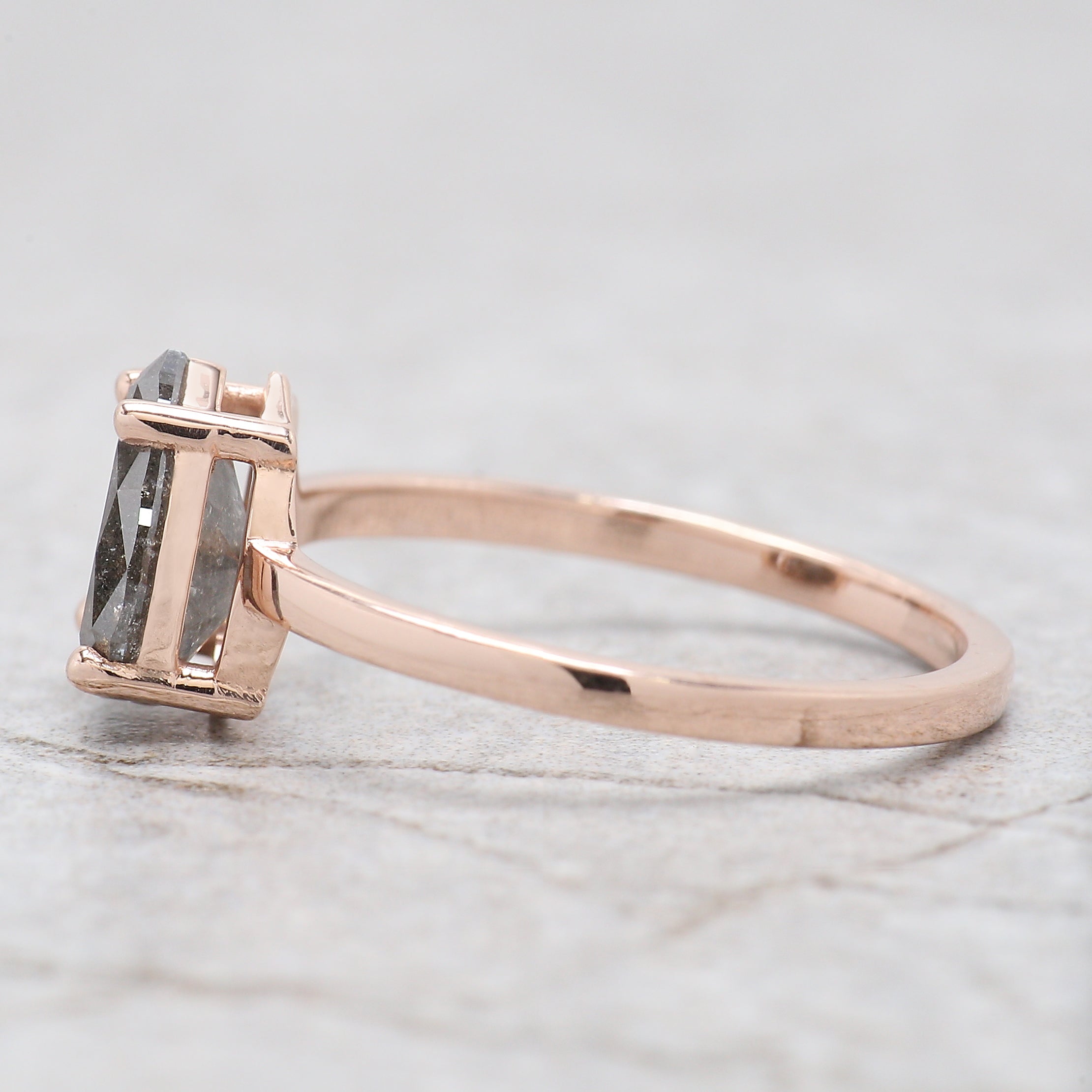 Pear Cut Salt And Pepper Diamond Ring 1.58 Ct 8.45 MM Pear Diamond Ring 14K Solid Rose Gold Silver Engagement Pear Ring Gift For Her QL1666
