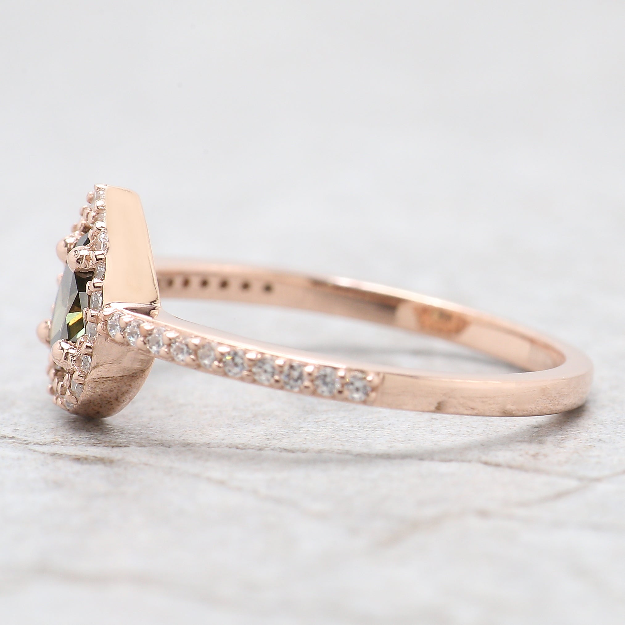 Pear Cut Green Color Diamond Ring 0.37 Ct 5.45 MM Pear Shape Diamond Ring 14K Solid Rose Gold Silver Engagement Ring Gift For Her QL5135