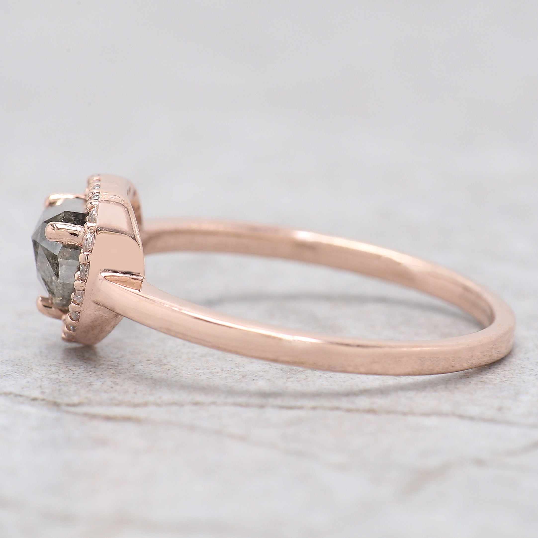 Heart Salt And Pepper Diamond Ring 0.74 Ct 5.90 MM Heart Shape Diamond Ring 14K Solid Rose Gold Silver Engagement Ring Gift For Her QK1487