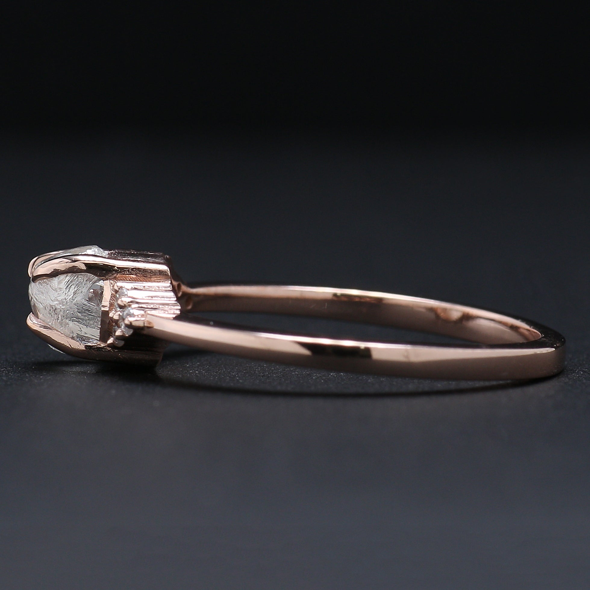 Rough White-F Color Diamond Ring 0.96 Ct 5.46 MM Crystal Rough Diamond Ring 14K Solid Rose Gold Silver Engagement Ring Gift For Her QL2473