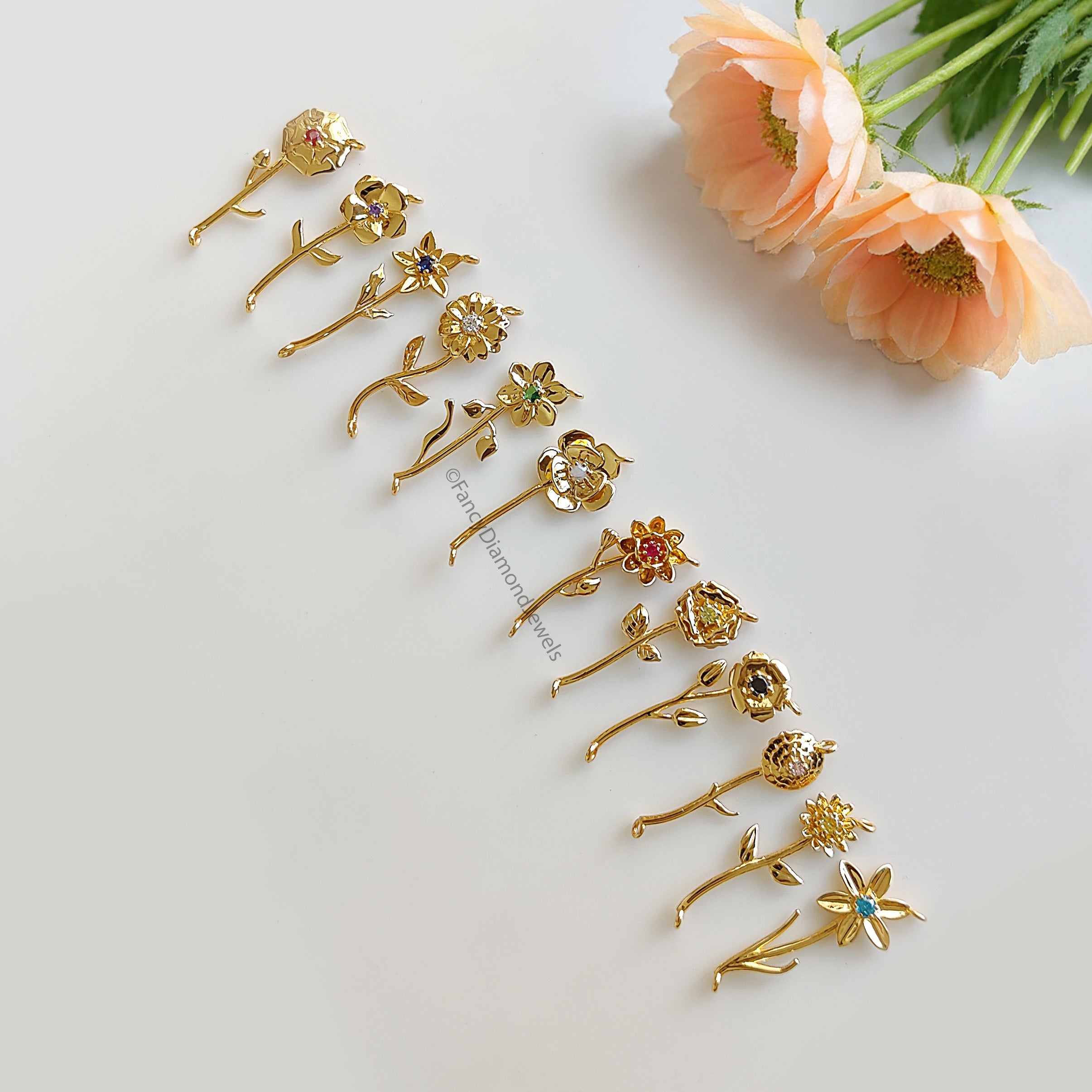 Silver Filled Birth Flower Necklace Horizontal Floral Pendant Dainty Minimalist Birthstone Flower Necklace Personalized Gift for Her FD545