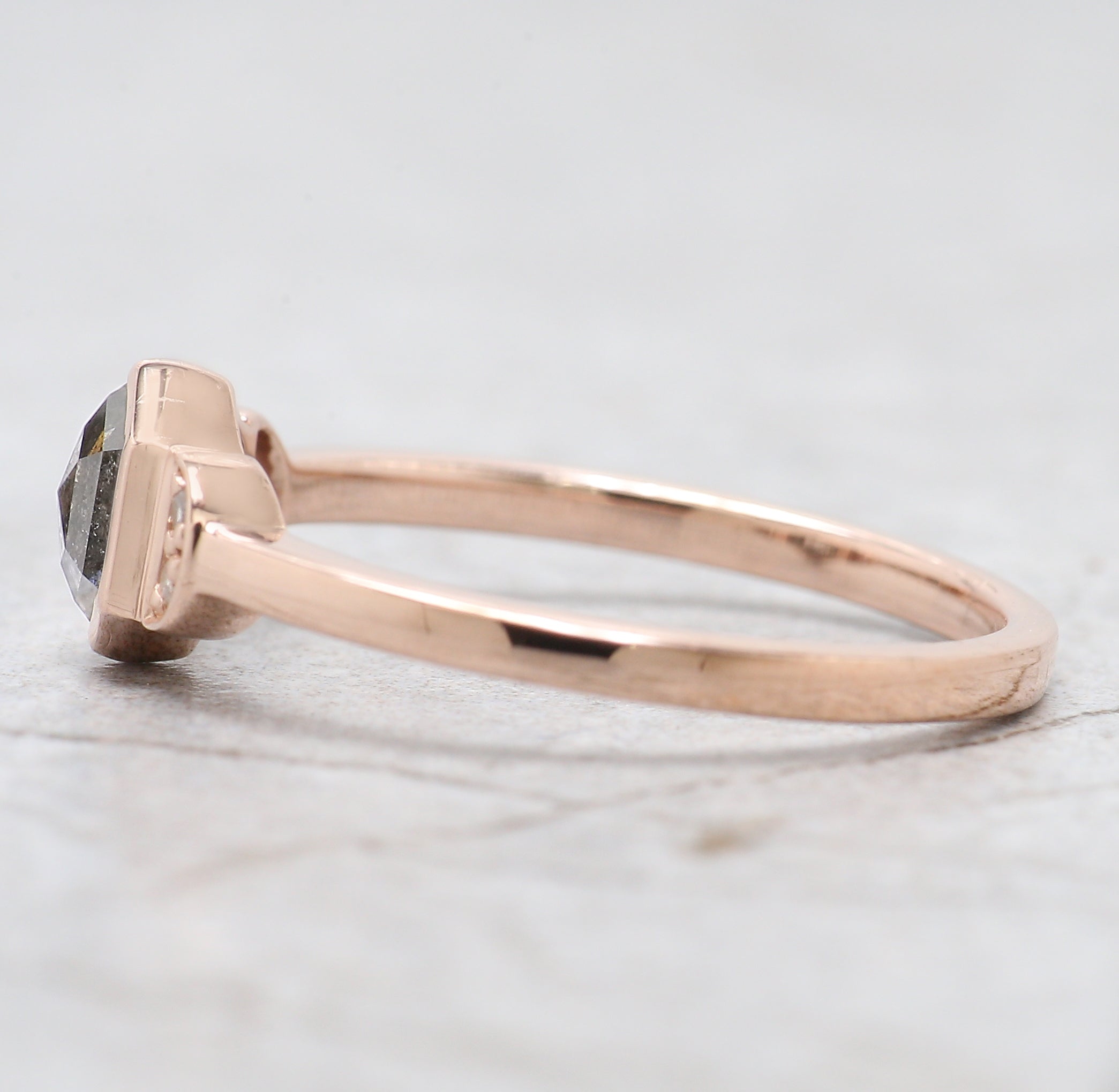 Hexagon Cut Salt And Pepper Diamond Ring 0.58 Ct 5.70 MM Hexagon Diamond Ring 14K Solid Rose Gold Silver Engagement Ring Gift For Her QN1564