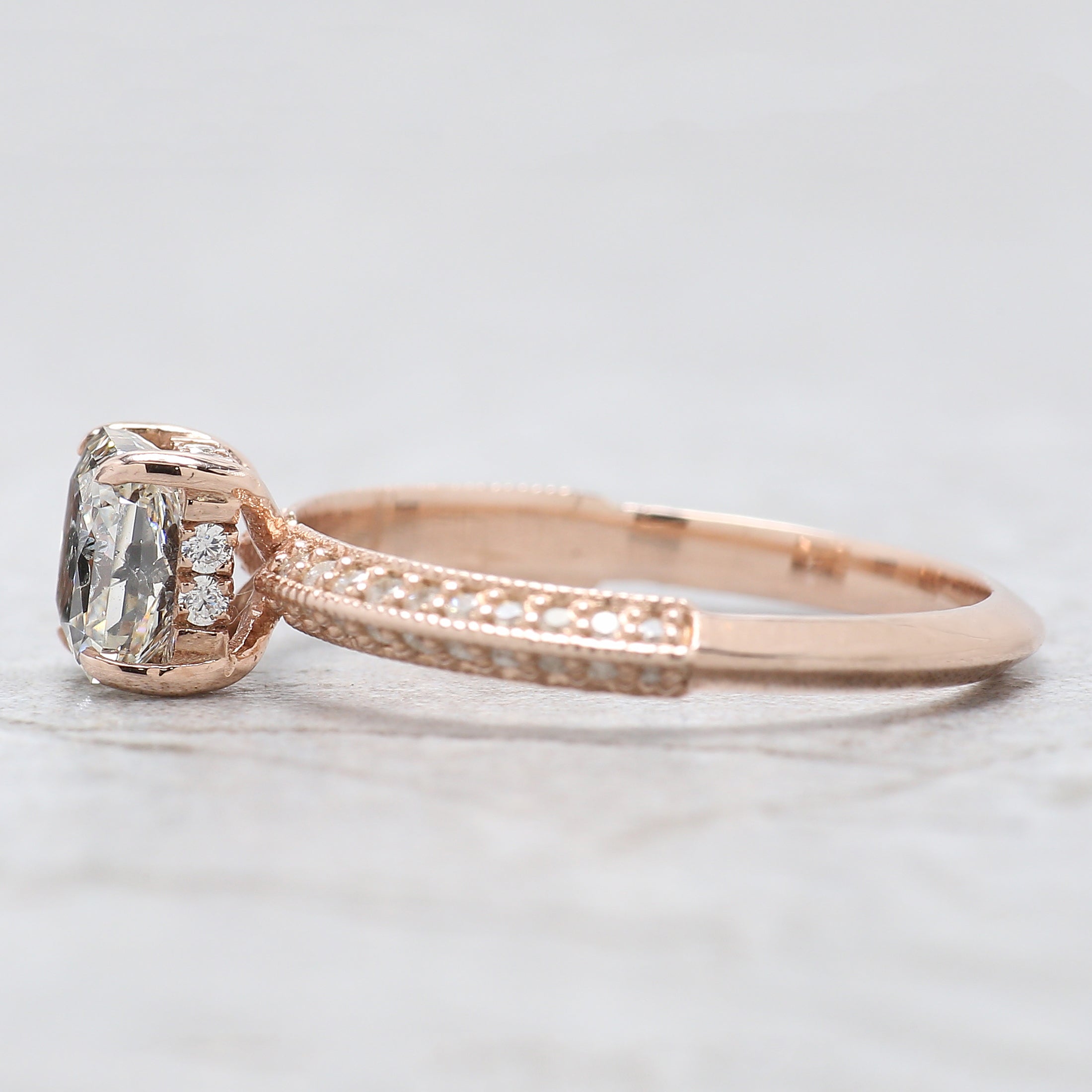 Radiant Salt And Pepper Diamond Ring 1.03 Ct 5.58 MM Radiant Diamond Ring 14K Solid Rose Gold Silver Engagement Ring Gift For Her QL2644