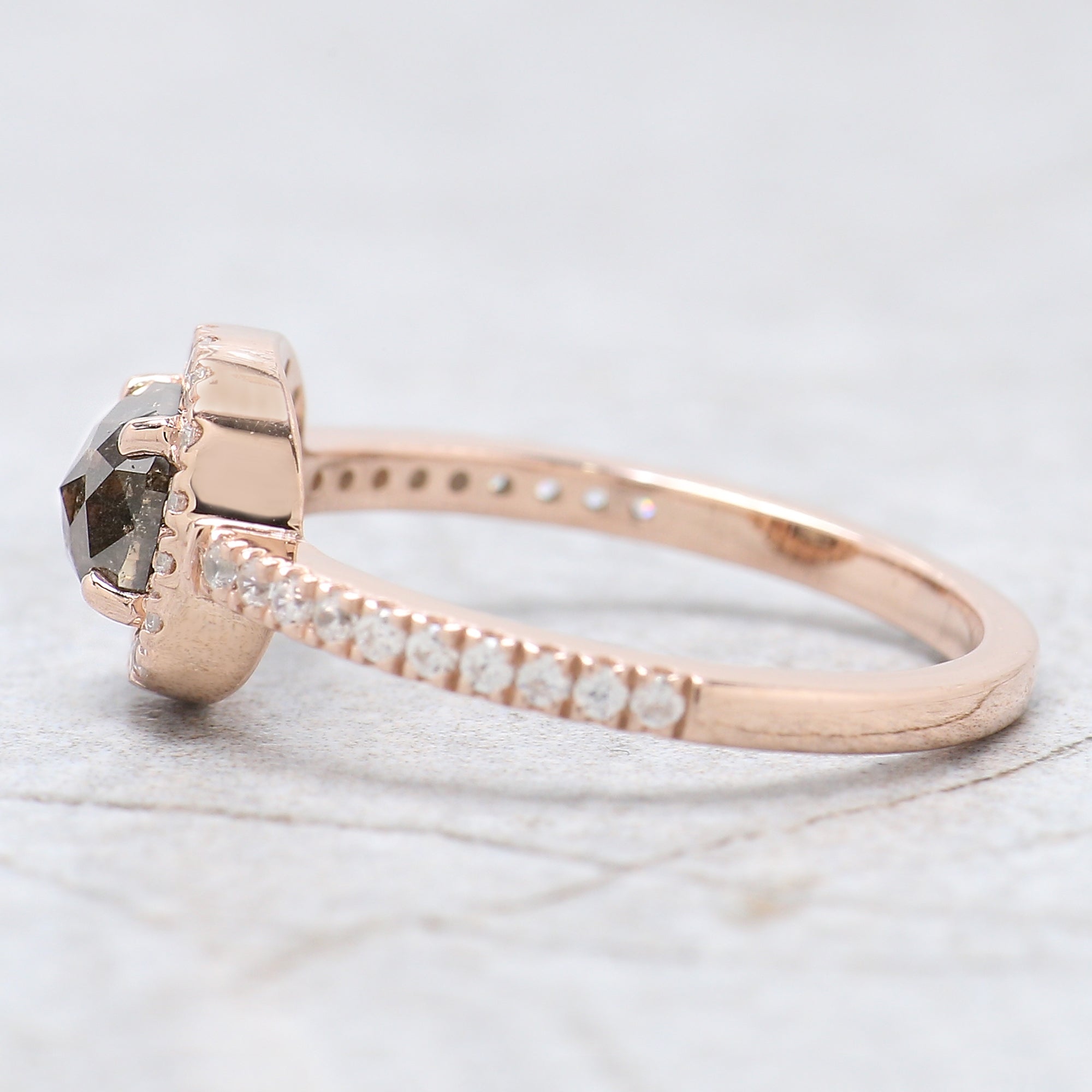 0.85 Ct Natural Cushion Cut Salt And Pepper Diamond Ring 5.35 MM Cushion Shape Diamond Ring 14K Solid Rose Gold Silver Engagement Ring QN709