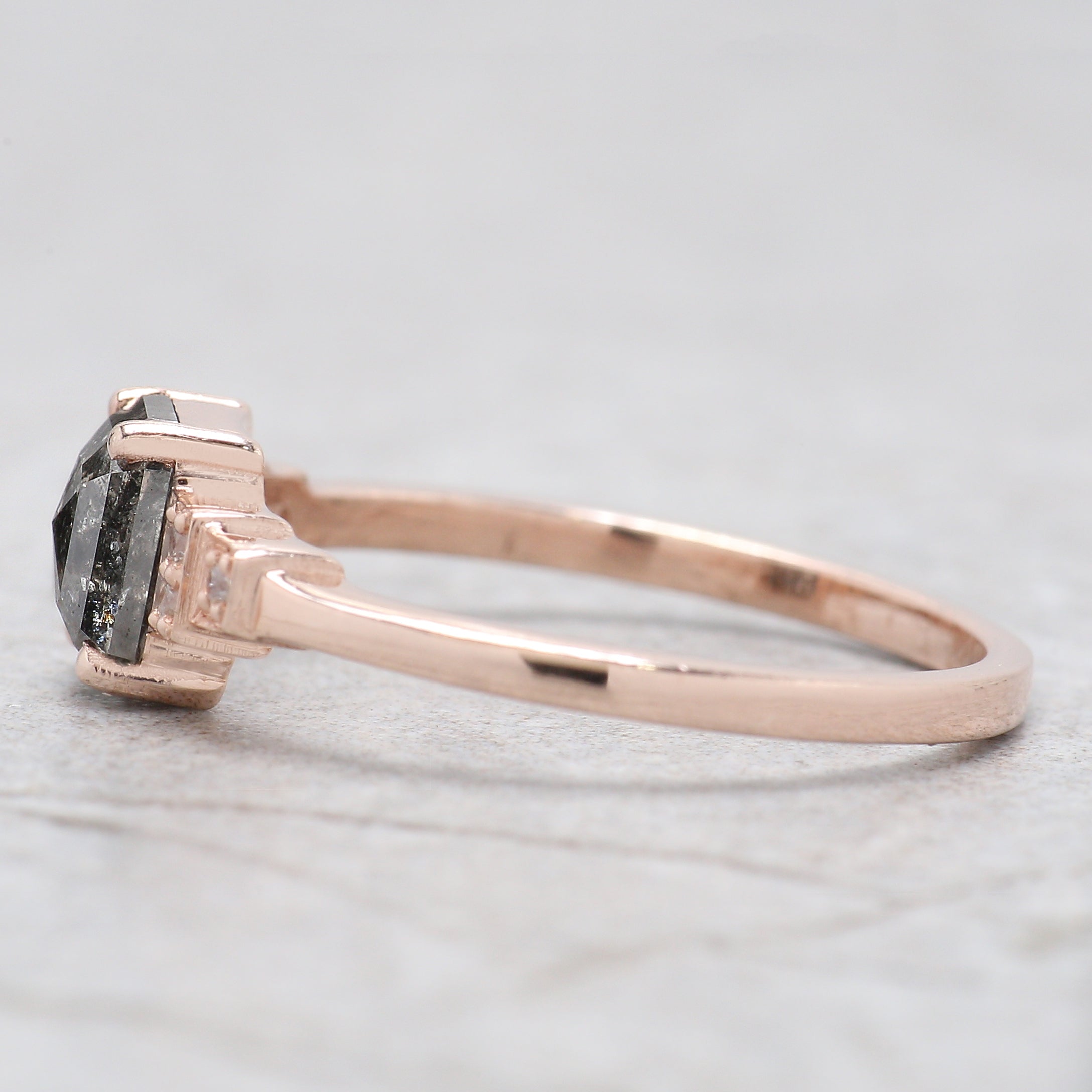 Emerald Salt And Pepper Diamond Ring 0.96 Ct 6.25 MM Emerald Diamond Ring 14K Solid Rose Gold Silver Engagement Ring Gift For Her QL1205