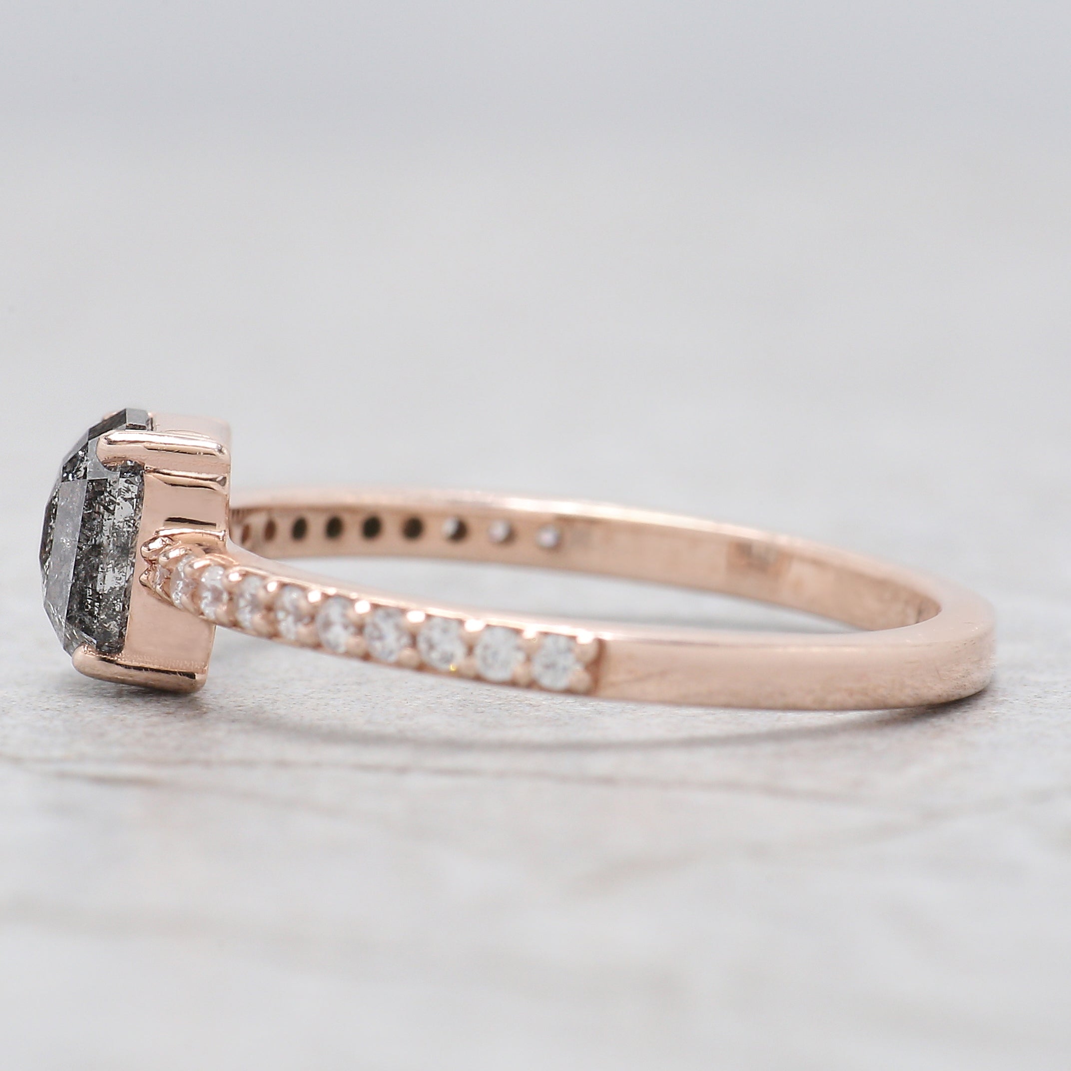 Emerald Cut Salt And Pepper Diamond Ring 0.75 Ct 5.95 MM Emerald Diamond Ring 14K Solid Rose Gold Silver Engagement Ring Gift For Her QL1100