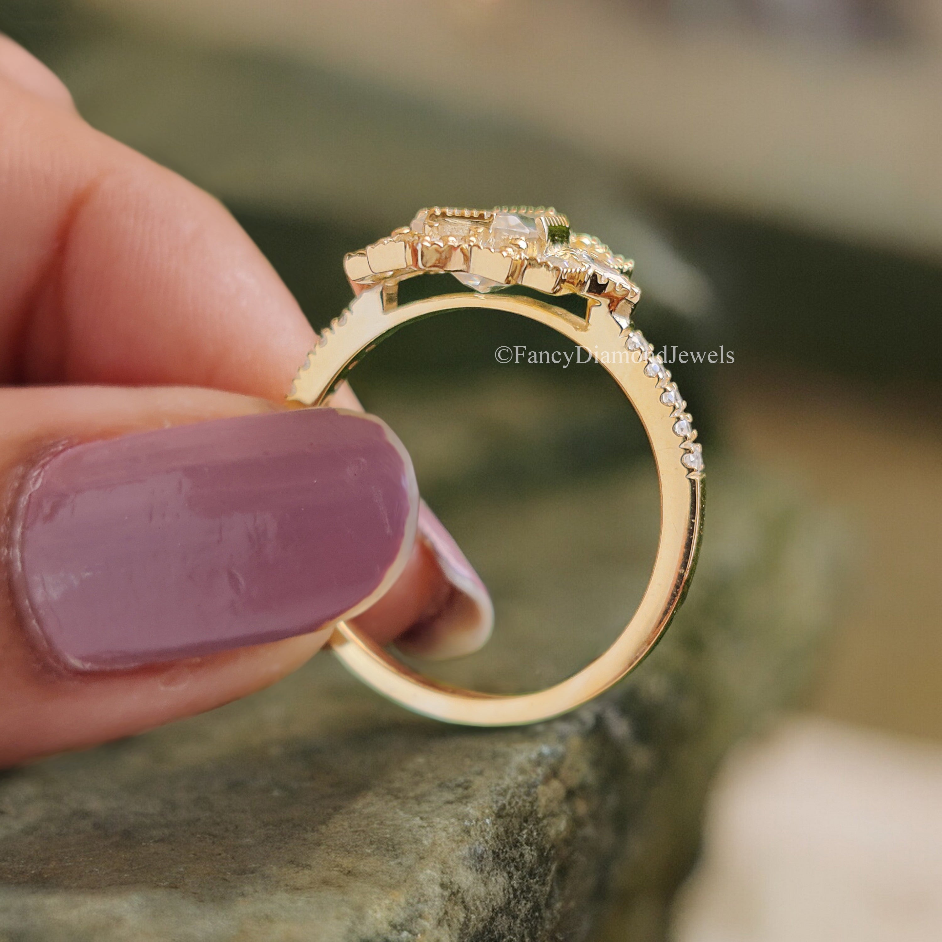 1.00 CT Emerald Cut Vintage Bridal Engagement Ring Baguette wedding ring Unique art deco ring Pear halo ring Starburst ring For Her FD188