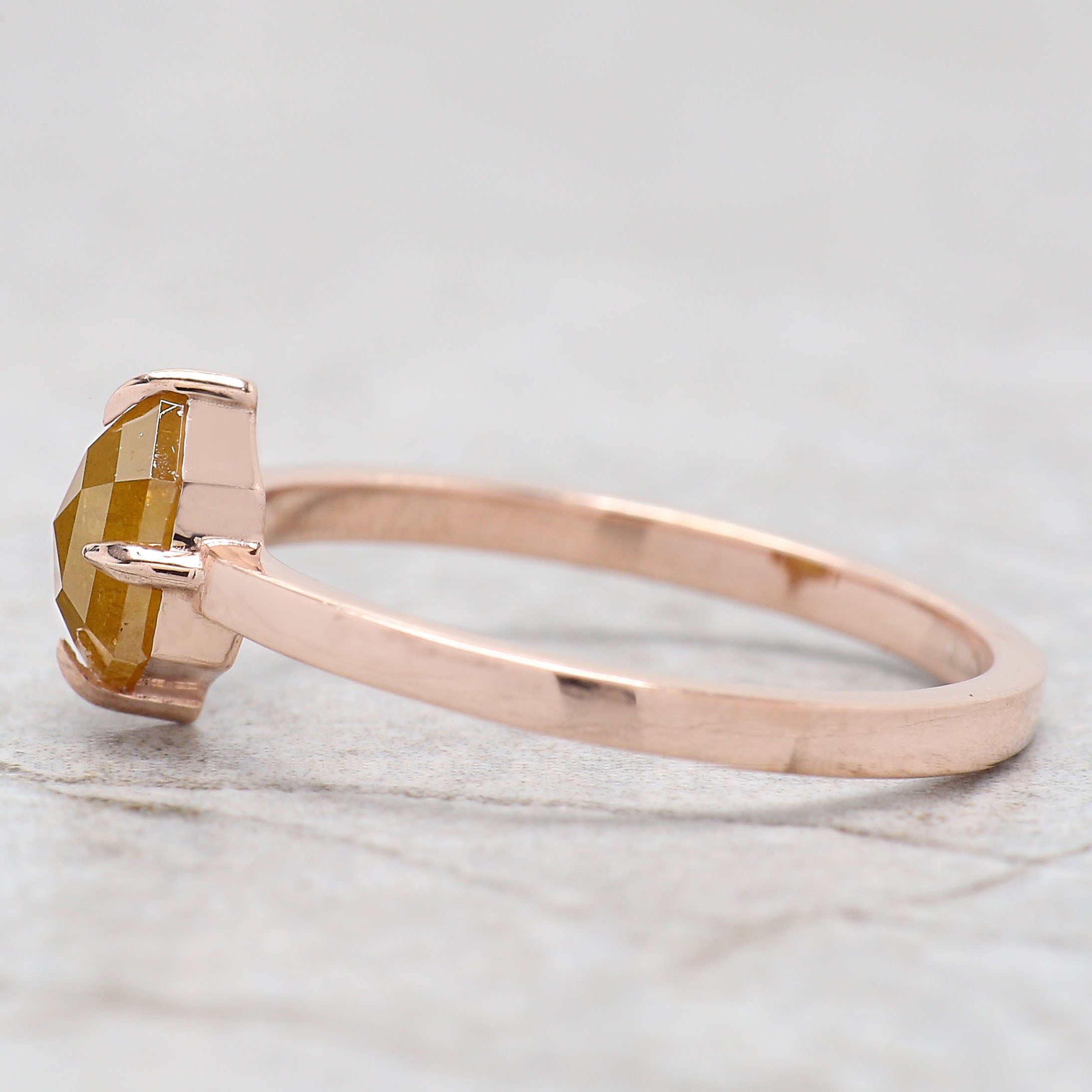 0.90 Ct Natural Hexagon Cut Yellow Color Diamond Ring 6.75 MM Hexagon Shape Diamond Ring 14K Solid Rose Gold Silver Engagement Ring QL9858