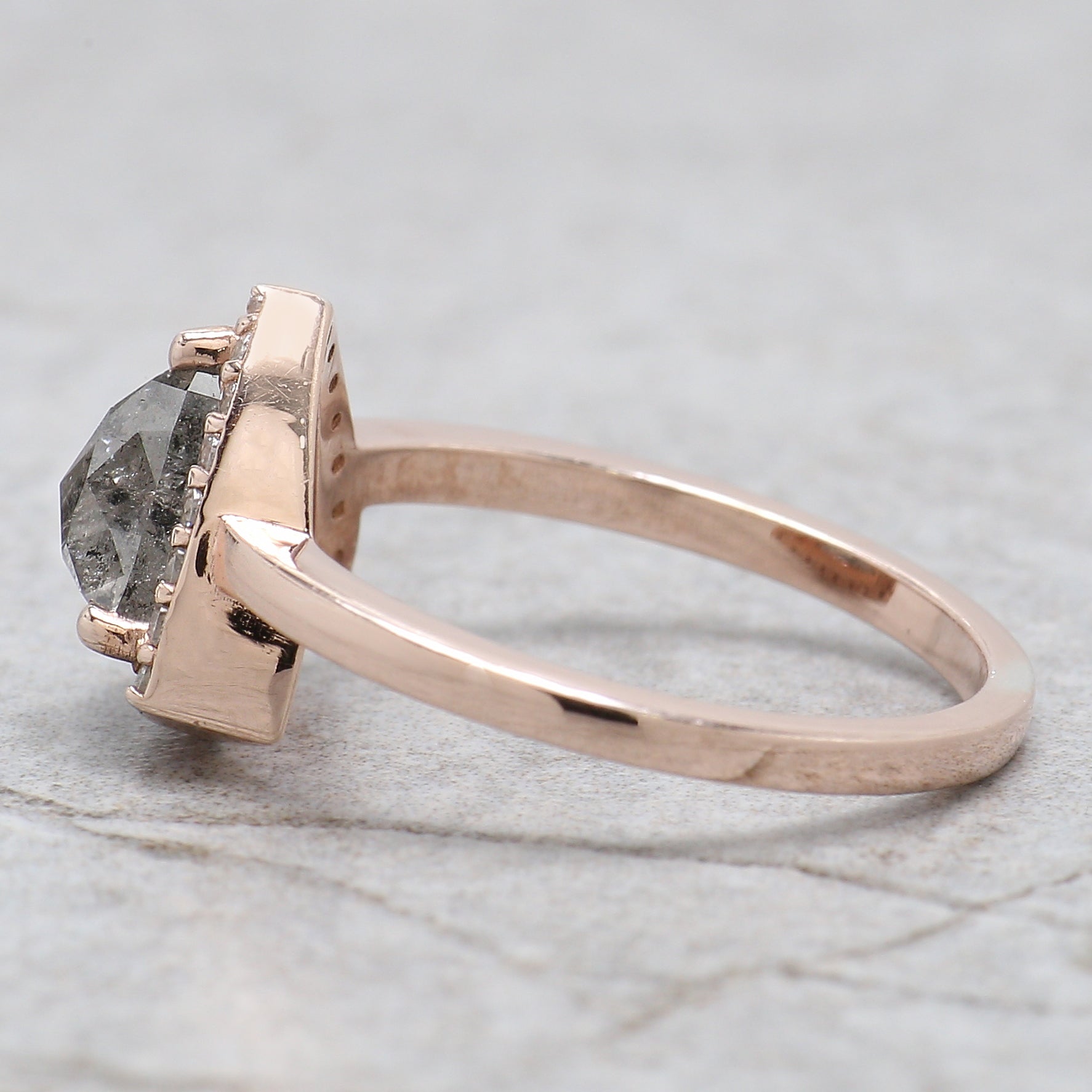 Triangle Salt And Pepper Diamond Ring 1.62 Ct 7.00 MM Triangle Diamond Ring 14K Solid Rose Gold Silver Engagement Ring Gift For Her QL128
