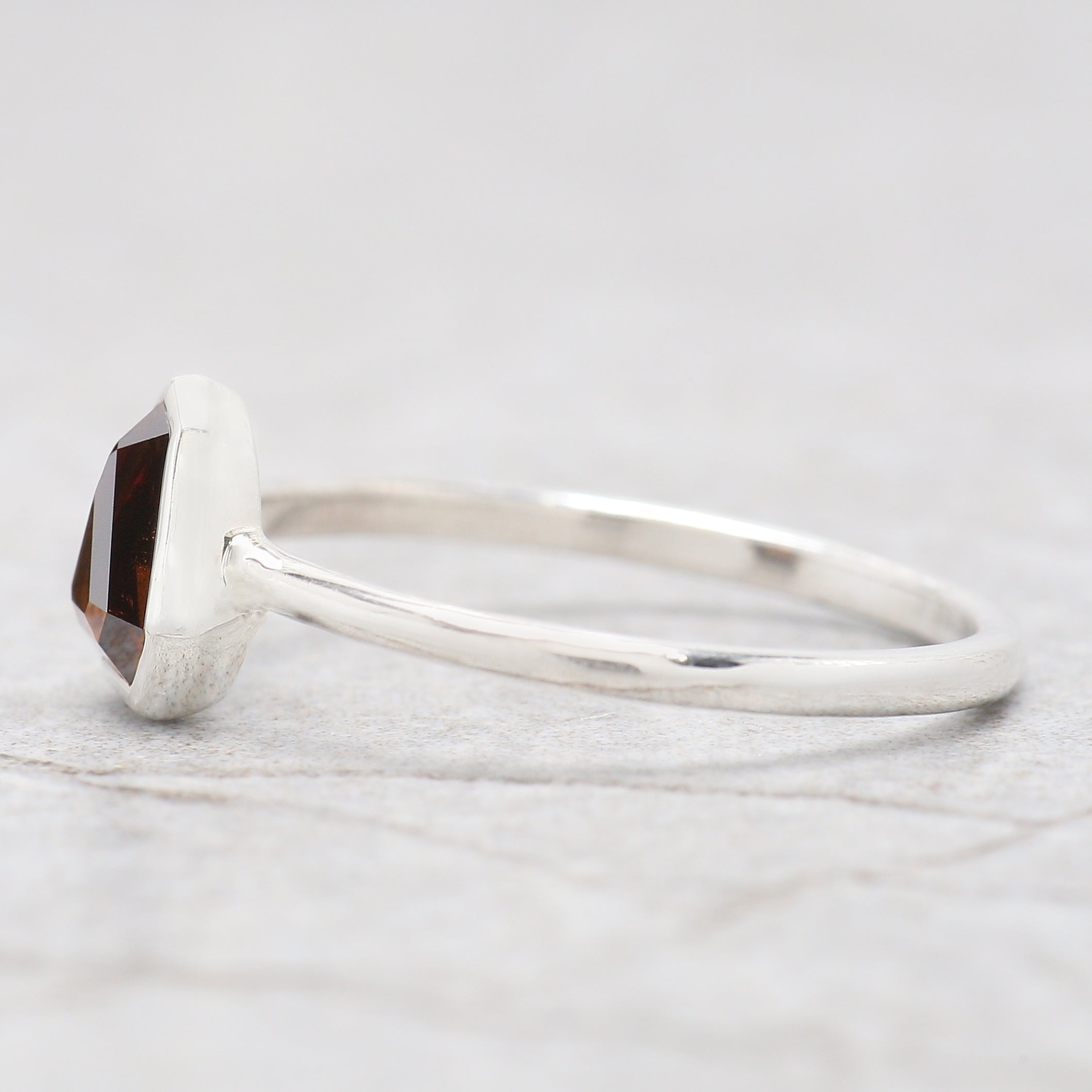 Shield Brown Color Diamond Ring 0.72 Ct 6.50 MM Shield Cut Diamond Ring 14K Solid White Gold Silver Engagement Ring Gift For Her QL1622