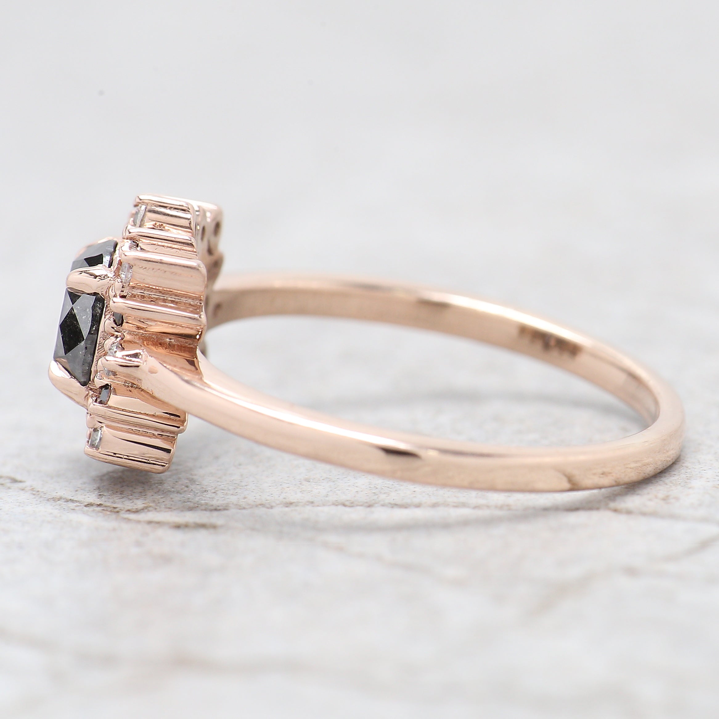 Round Cut Salt And Pepper Diamond Ring 0.83 Ct 5.69 MM Round Diamond Ring 14K Solid Rose Gold Silver Engagement Ring Gift For Her QL2168