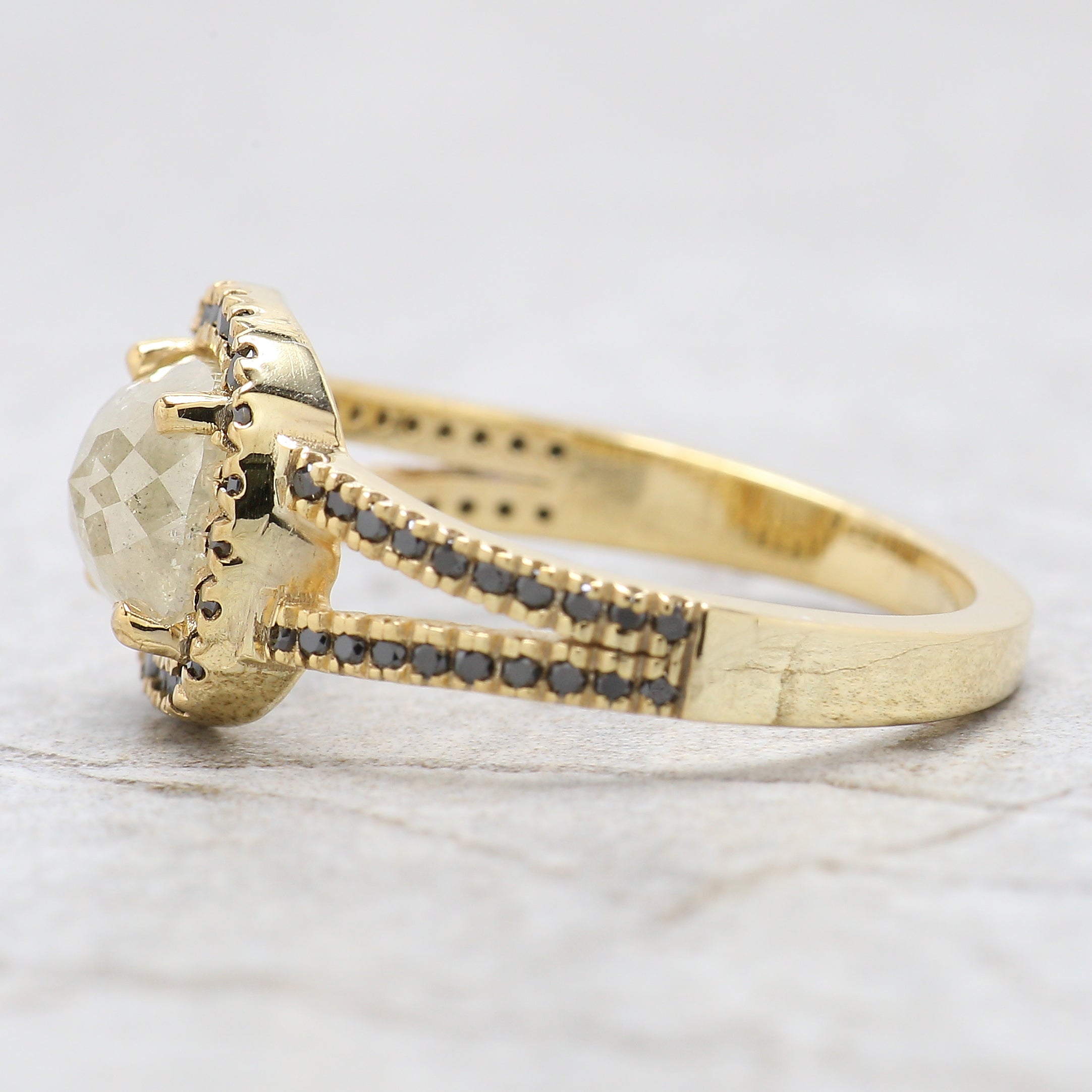 Cushion Cut Salt And Pepper Diamond Ring 1.44 Ct 6.40 MM Cushion Diamond Ring 14K Yellow Gold Silver Engagement Ring Gift For Her QL6437