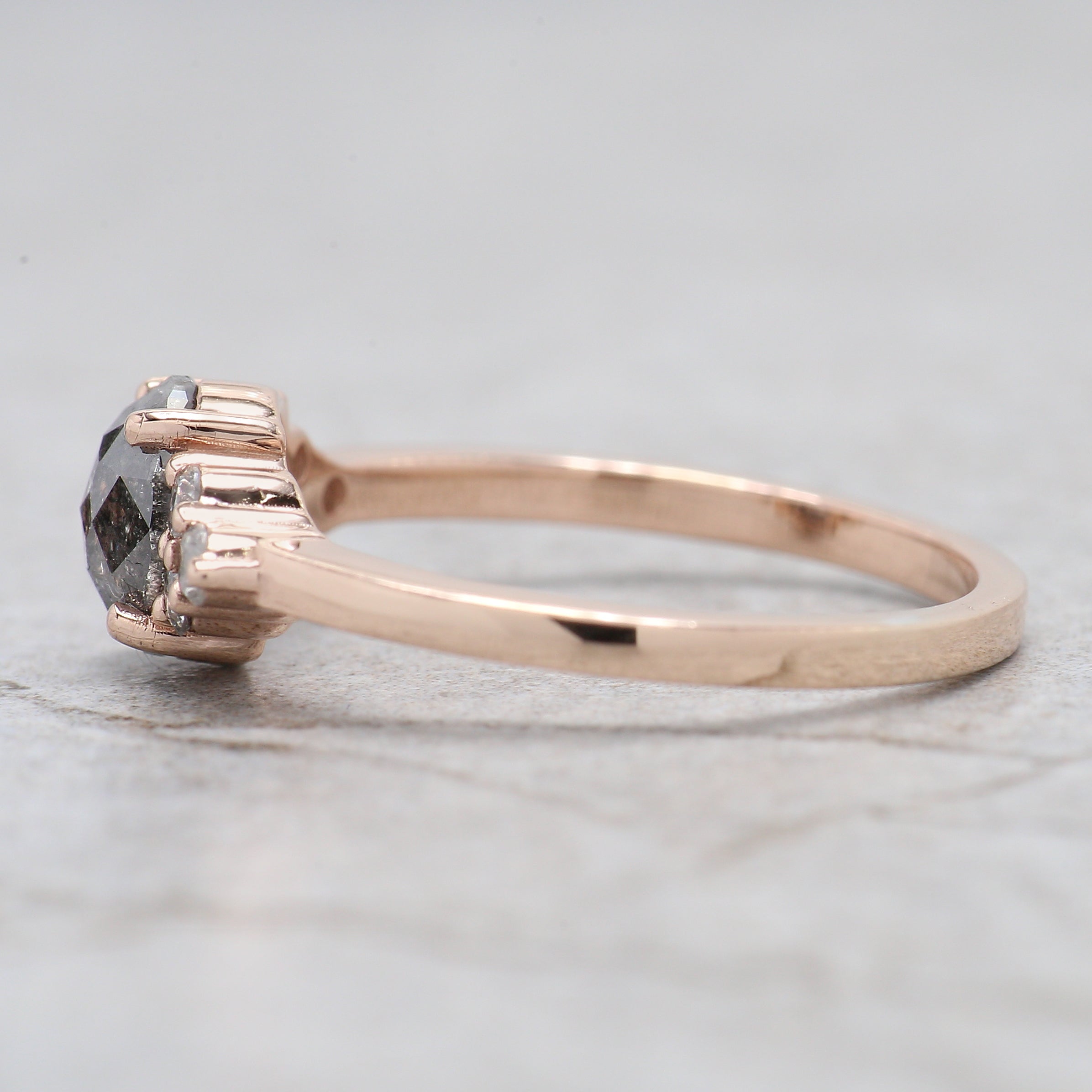 Oval Cut Salt And Pepper Diamond Ring 0.91 Ct 6.60 MM Oval Diamond Ring 14K Solid Rose Gold Silver Oval Engagement Ring Gift For Her QL665