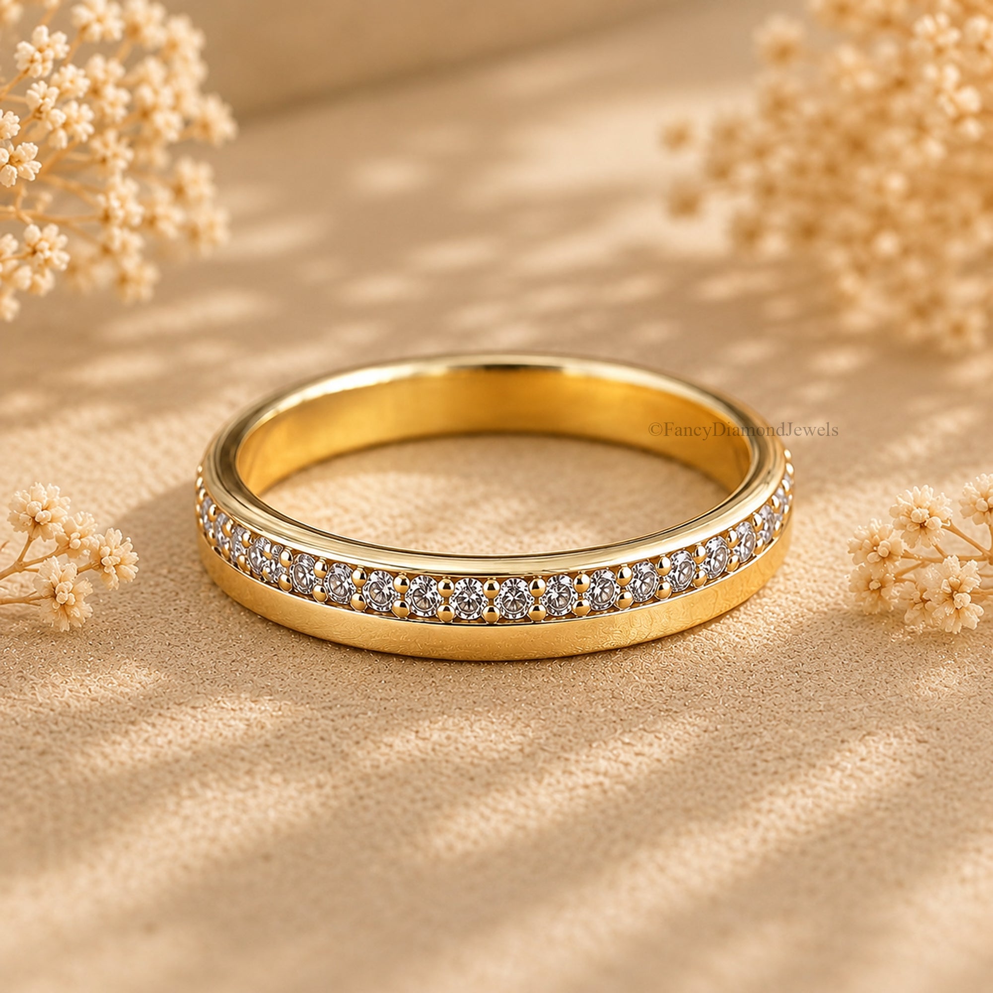 14K Gold Moissanite Half Eternity Band, Minimalist Wedding Ring, Stackable Promise Ring, Thin Pave Band, Anniversary Gift for Her FD593