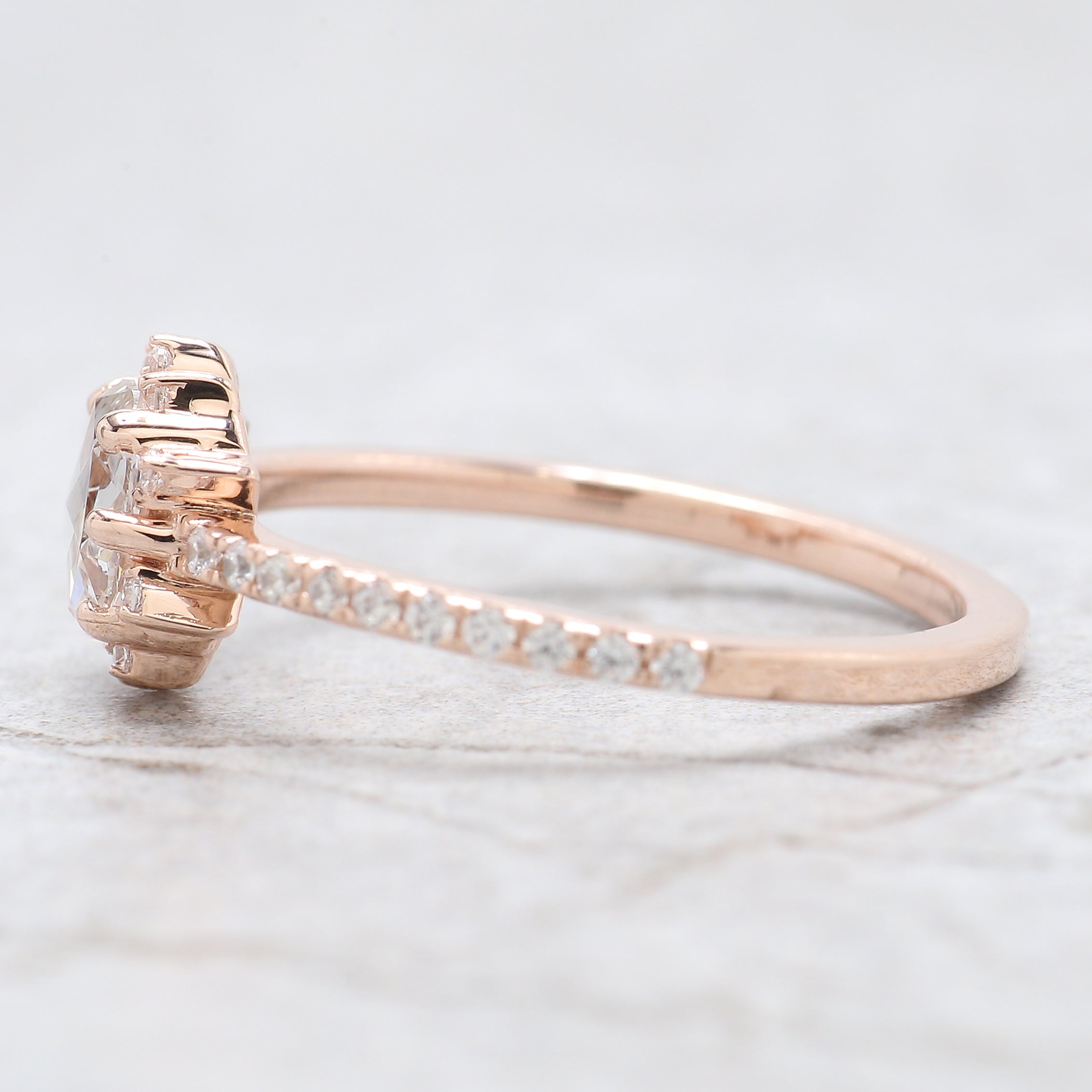 Round Rose Cut White Color Diamond Ring 0.55 Ct 6.00 MM Round Shape Diamond Ring 14K Rose Gold Silver Engagement Ring Gift For Her QL6242