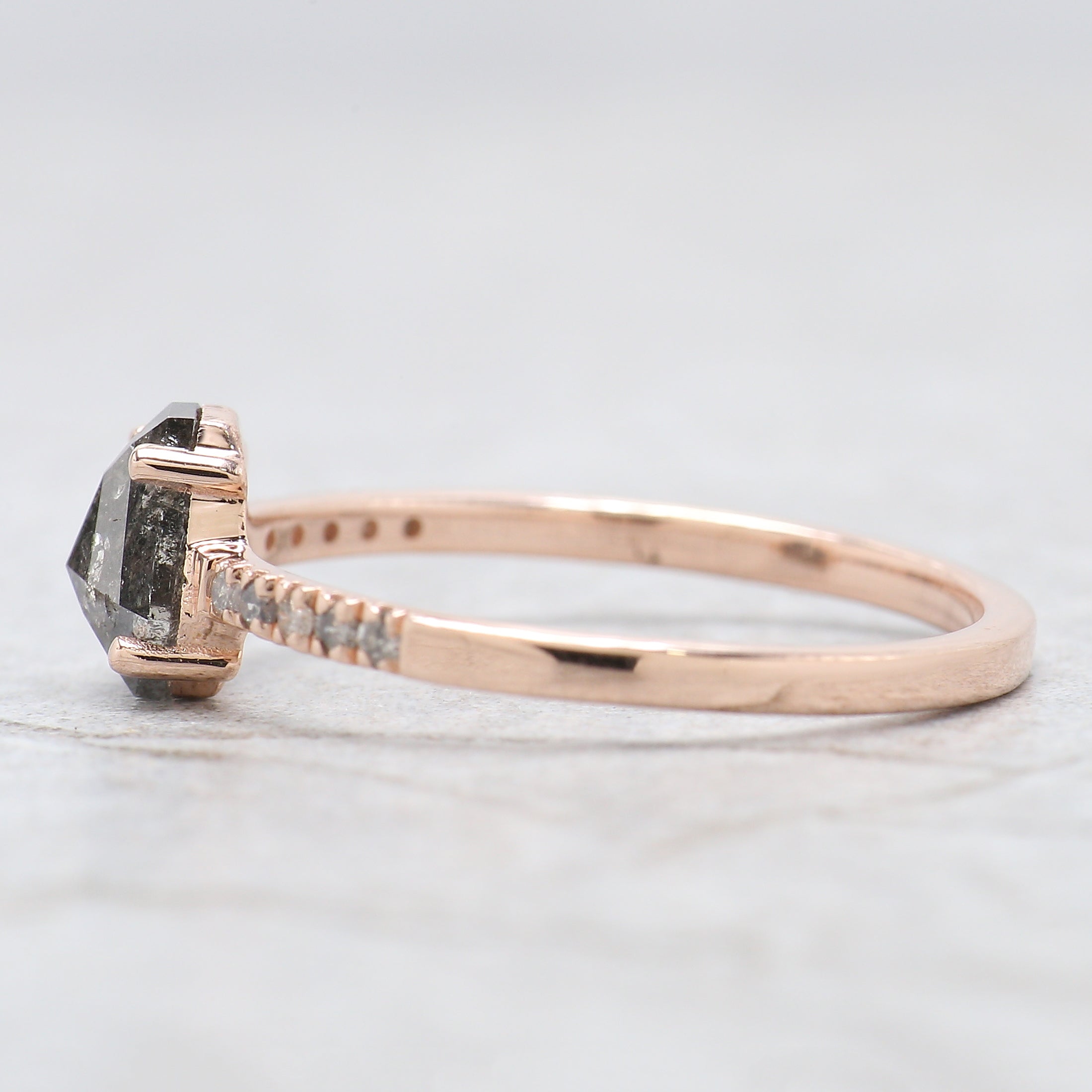 Coffin Cut Salt And Pepper Diamond Ring 0.87 Ct 6.40 MM Coffin Diamond Ring 14K Solid Rose Gold Silver Engagement Ring Gift For Her QL7838