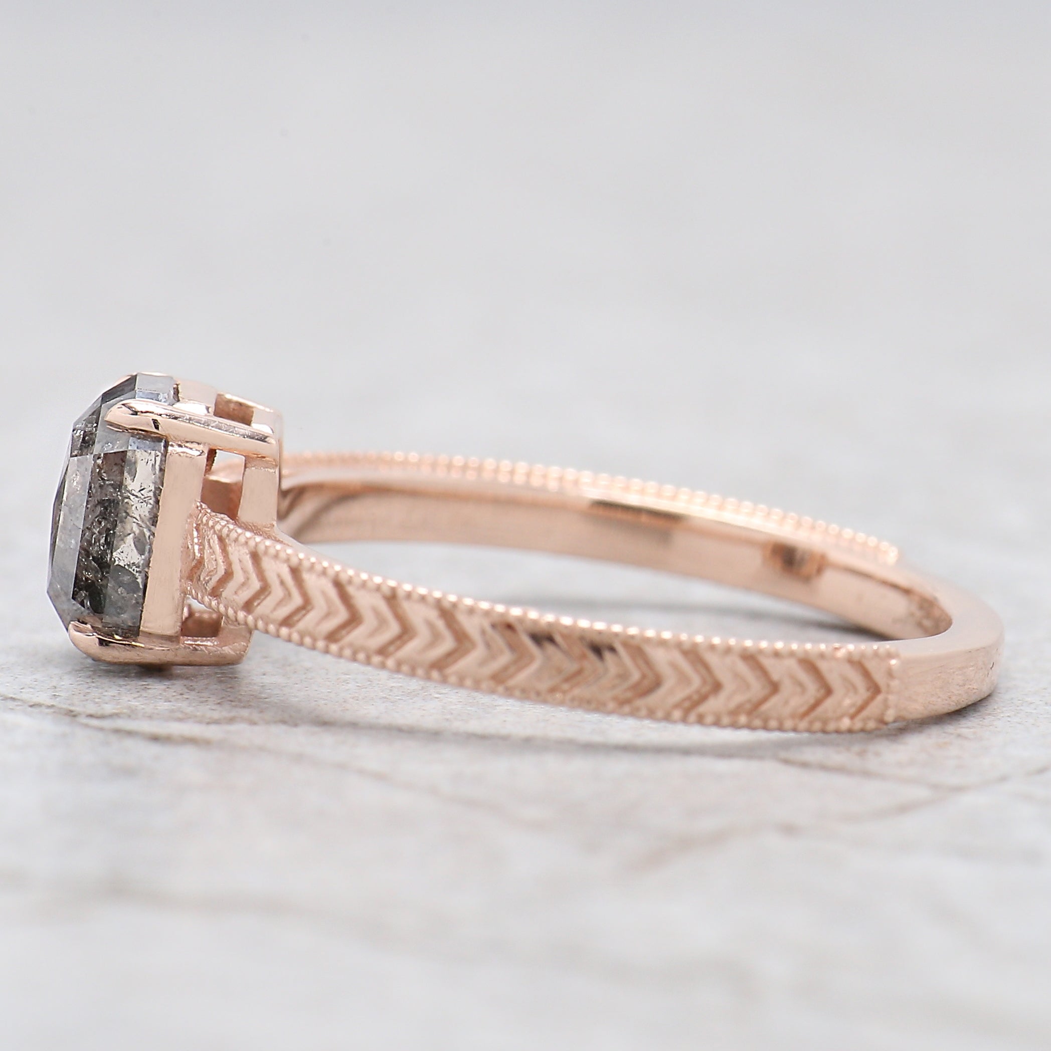 Emerald Salt And Pepper Diamond Ring 1.20 Ct 6.74 MM Emerald Diamond Ring 14K Solid Rose Gold Silver Engagement Ring Gift For Her QL9570