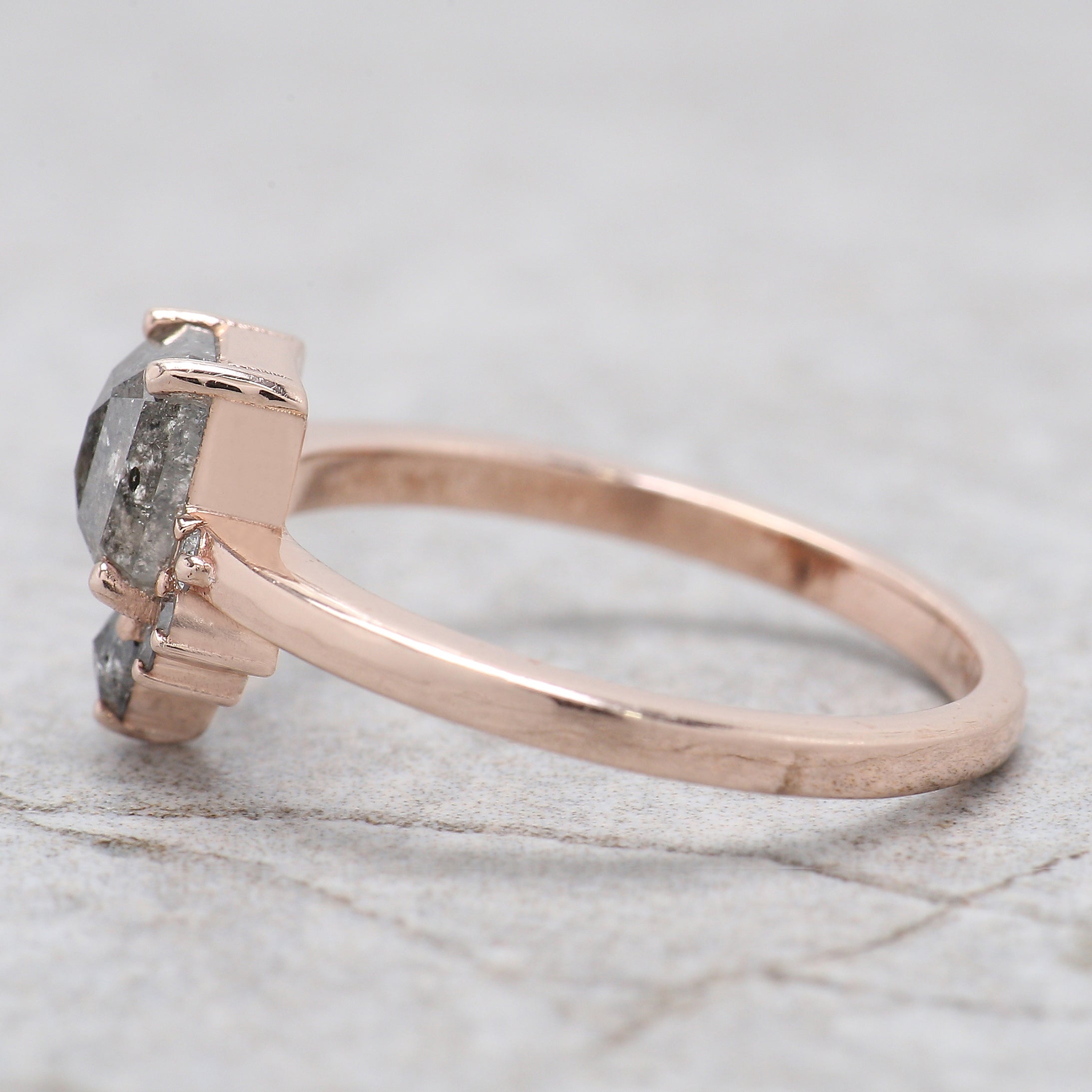 Emerald Salt And Pepper Diamond Ring 0.89 Ct 6.00 MM Emerald Diamond Ring 14K Solid Rose Gold Silver Engagement Ring Gift For Her QL020