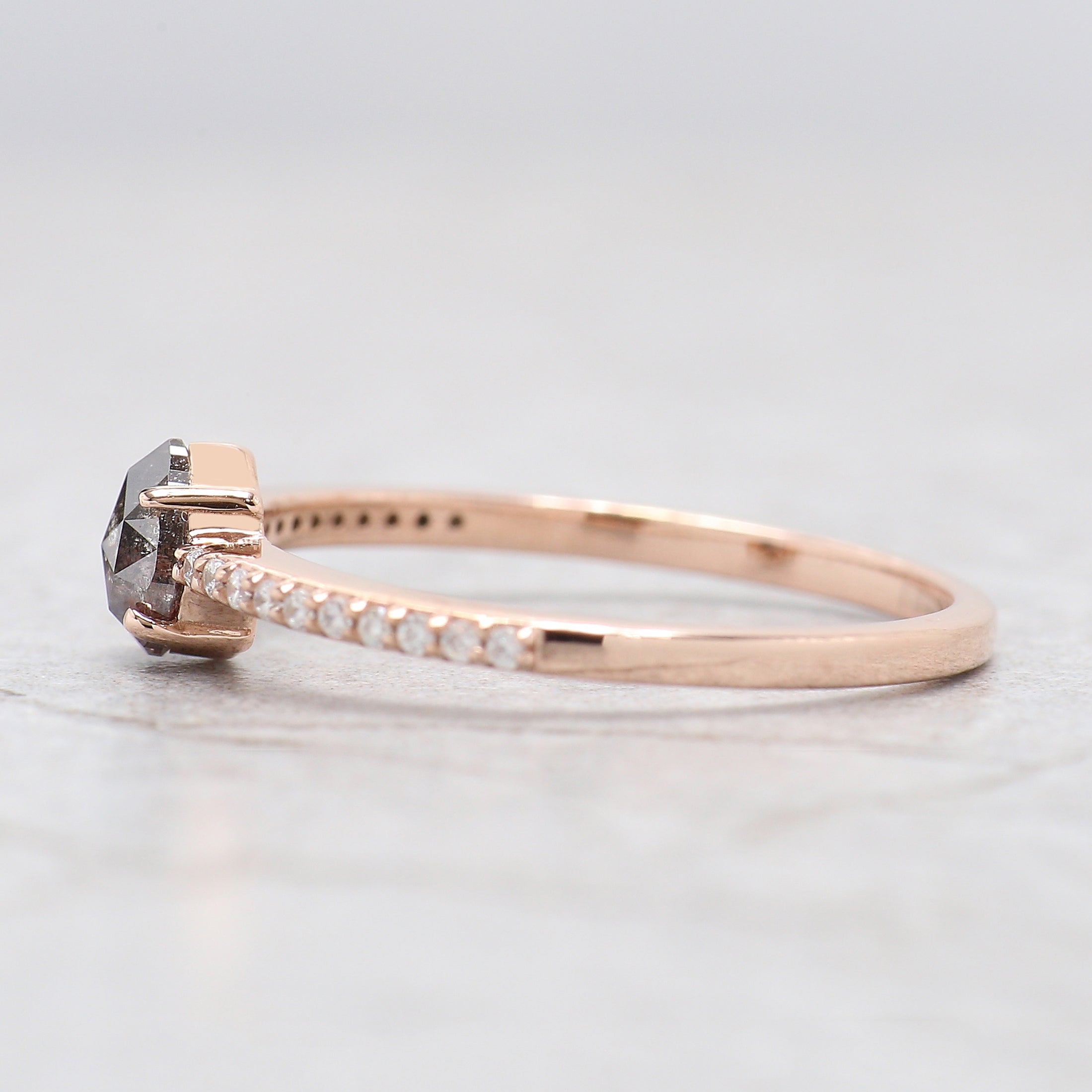 Pear Cut Salt And Pepper Diamond Ring 0.44 Ct 5.40 MM Pear Diamond Ring 14K Solid Rose Gold Silver Engagement Pear Ring Gift For Her KD1113