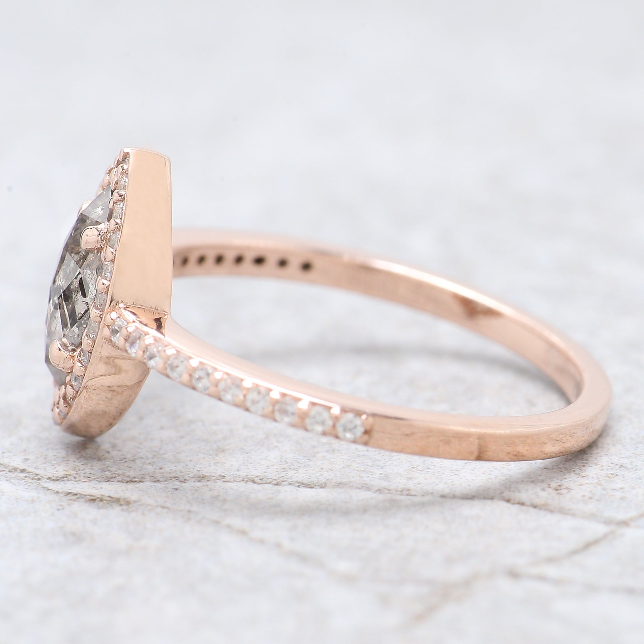 Marquise Salt And Pepper Diamond Ring 0.54 Ct 7.80 MM Marquise Diamond Ring 14K Solid Rose Gold Silver Engagement Ring Gift For Her QL348