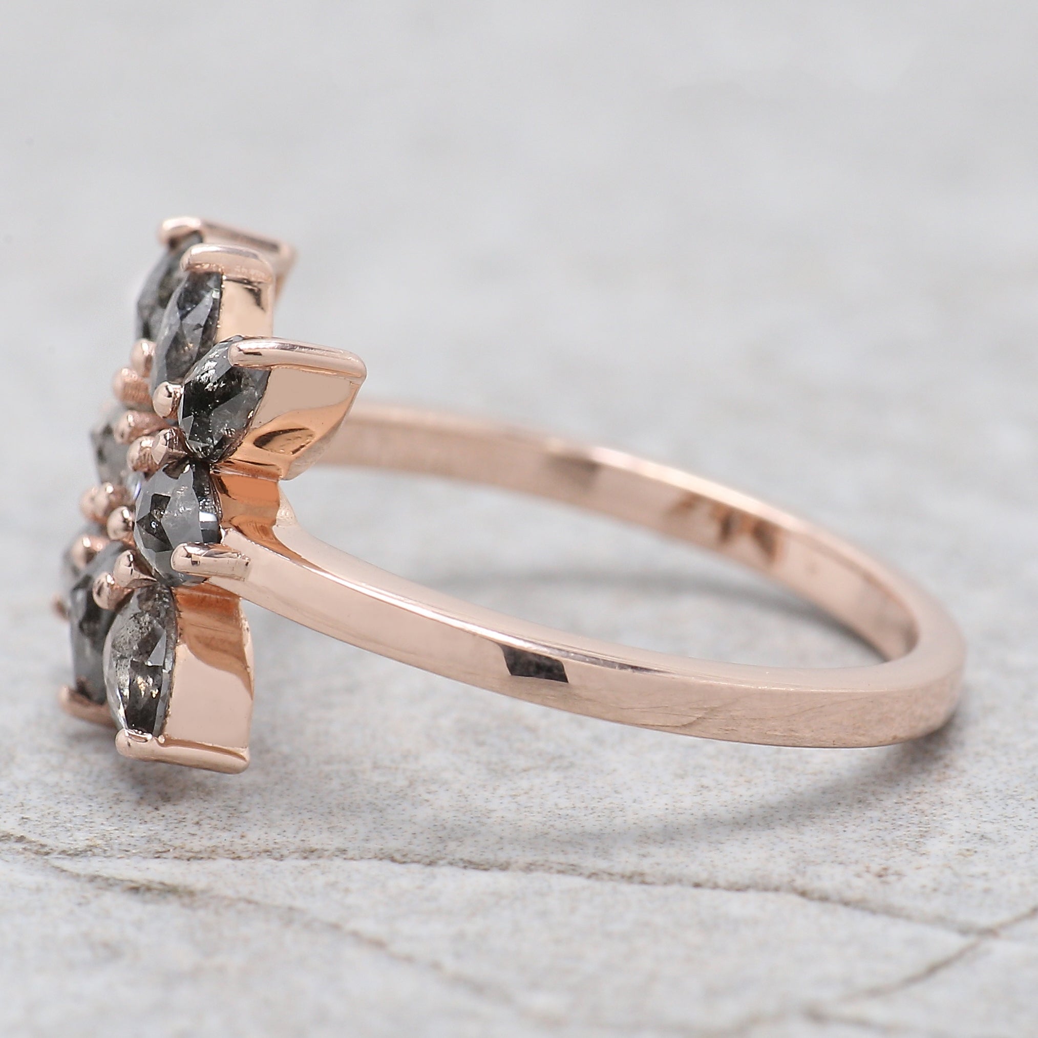 Pear Cut Salt And Pepper Diamond Ring 1.00 Ct 4.40 MM Pear Diamond Ring 14K Solid Rose Gold Silver Pear Engagement Ring Gift For Her QL1317