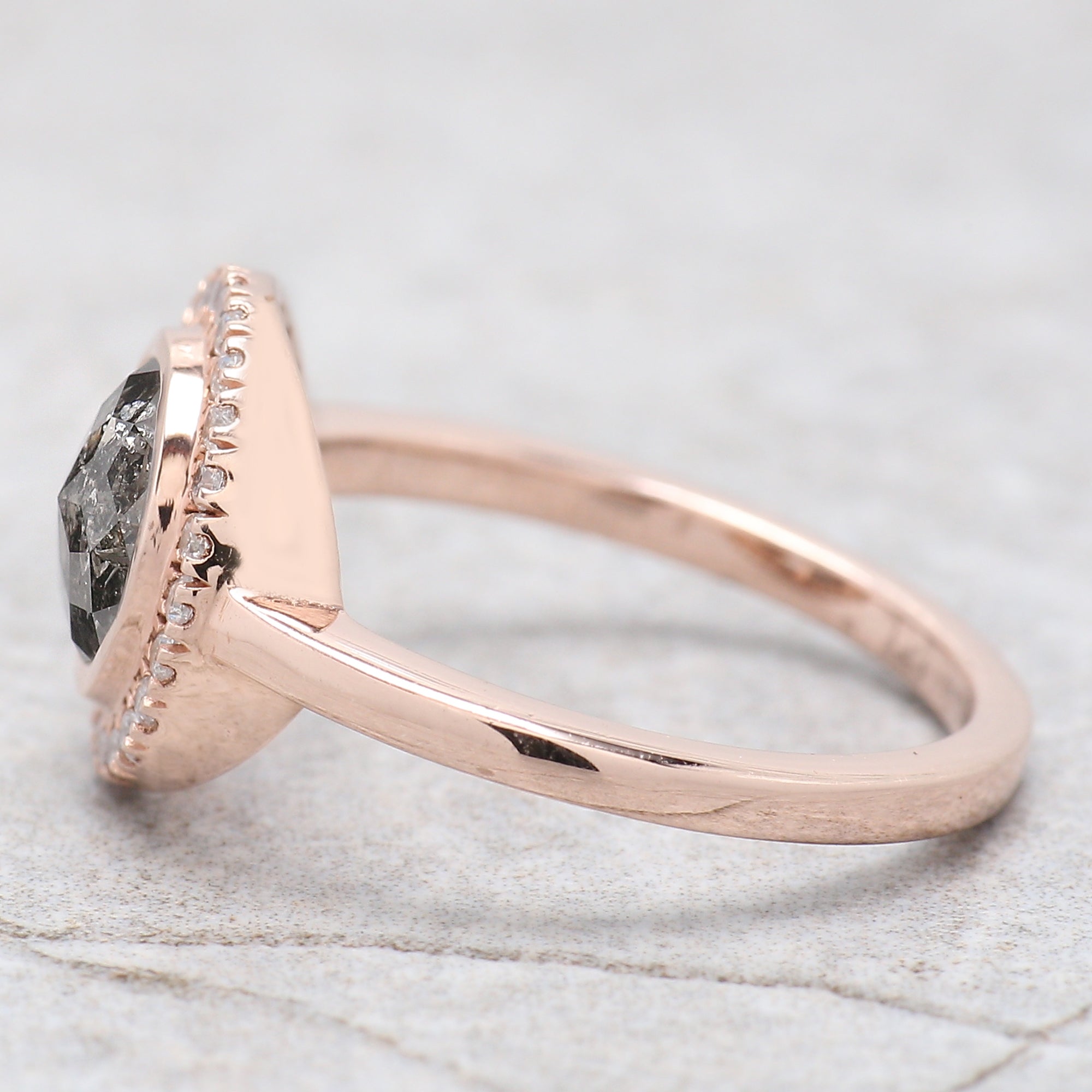 Round Rose Cut Salt And Pepper Diamond Ring 1.14 Ct 7.28 MM Round Diamond Ring 14K Rose Gold Silver Engagement Ring Gift For Her QL2590