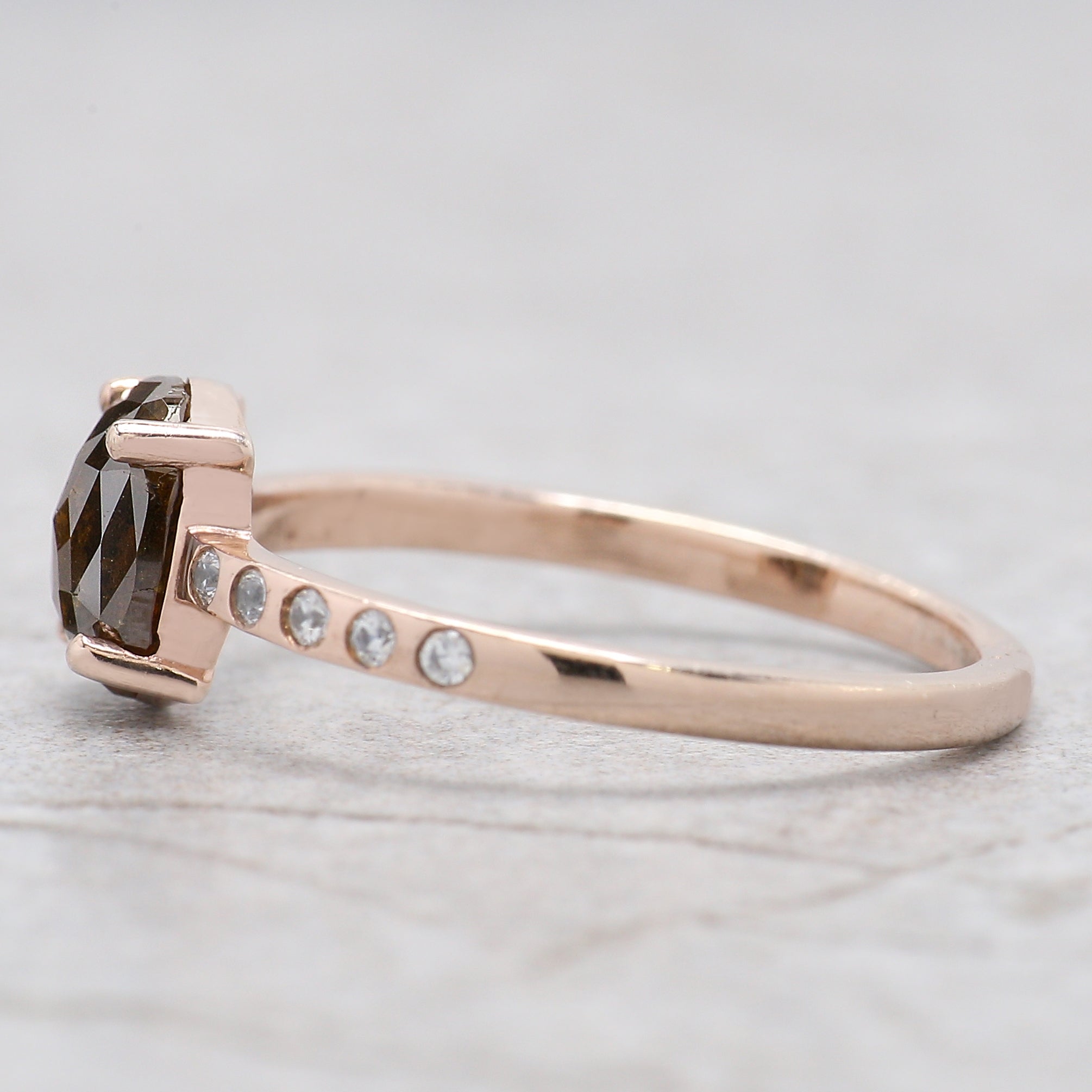 Oval Cut Brown Color Diamond Ring 1.18 Ct 7.11 MM Oval Shape Diamond Ring 14K Solid Rose Gold Silver Engagement Ring Gift For Her QL2867
