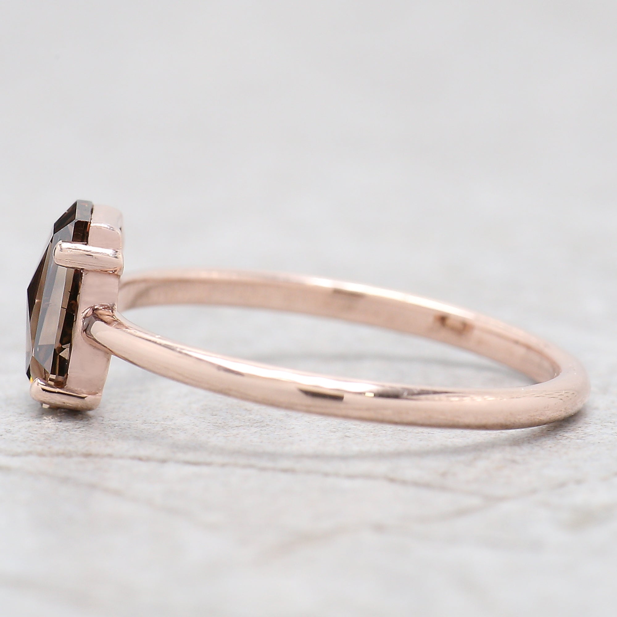 Coffin Brown Color Diamond Ring 0.86 Ct 7.20 MM Brown Color Coffin Diamond Ring 14K Solid Rose Gold Silver Engagement Ring Gift For Her QL6459