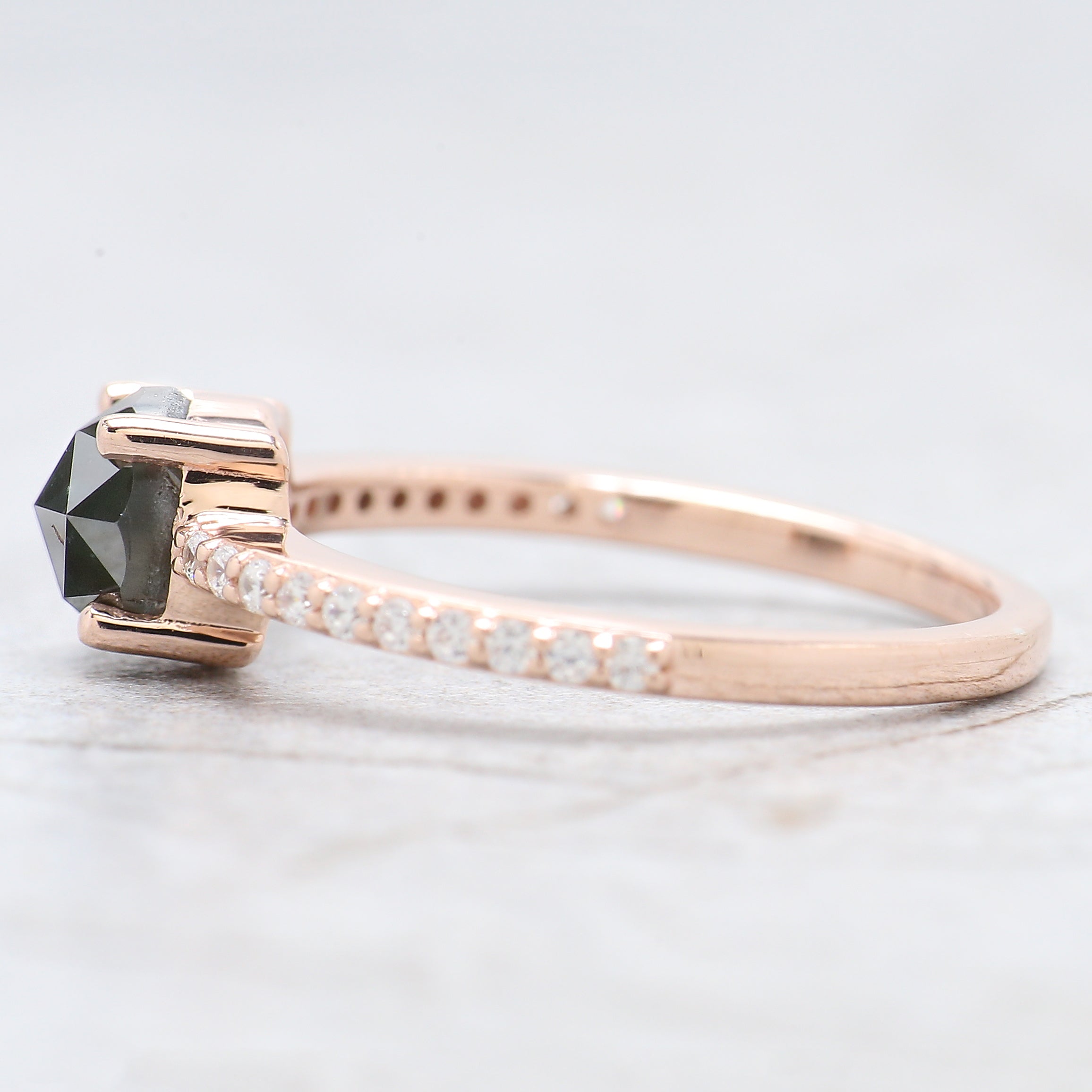 Round Cut Dark Green Color Diamond Ring 1.24 Ct 5.90 MM Rose Cut Diamond Ring 14K Solid Rose Gold Round Engagement Ring Gift For Her QN7660