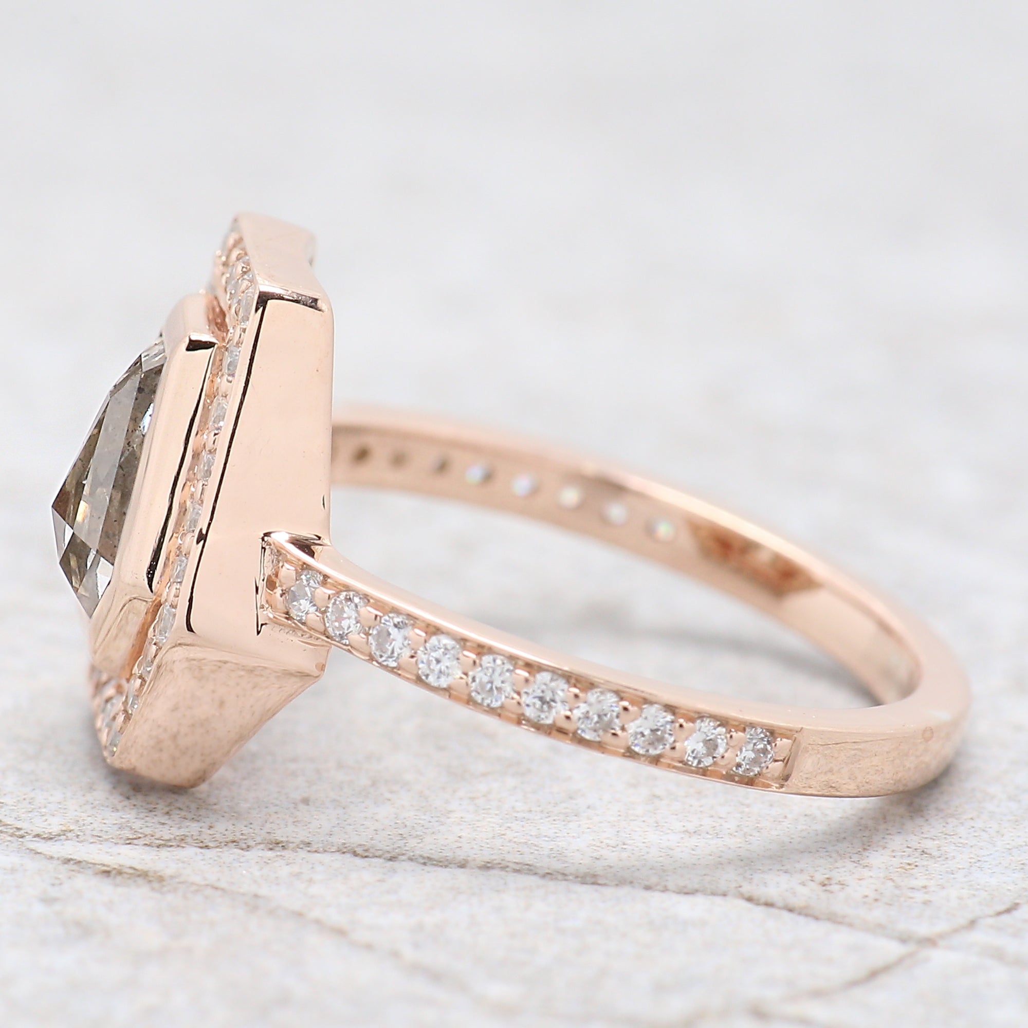 Coffin Cut Salt And Pepper Diamond Ring 0.96 Ct 6.84 MM Coffin Diamond Ring 14K Solid Rose Gold Silver Engagement Ring Gift For Her QN204