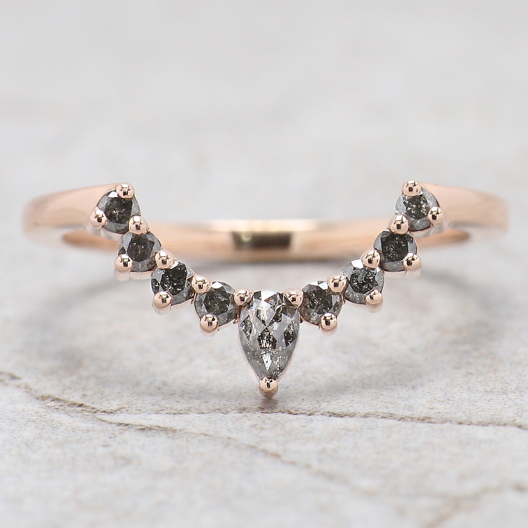 1.86 Ct Natural Round Rose Cut Salt And Pepper Diamond Ring 7.25 MM Round Diamond Ring 14K Solid Rose Gold Silver Engagement Ring QL2001