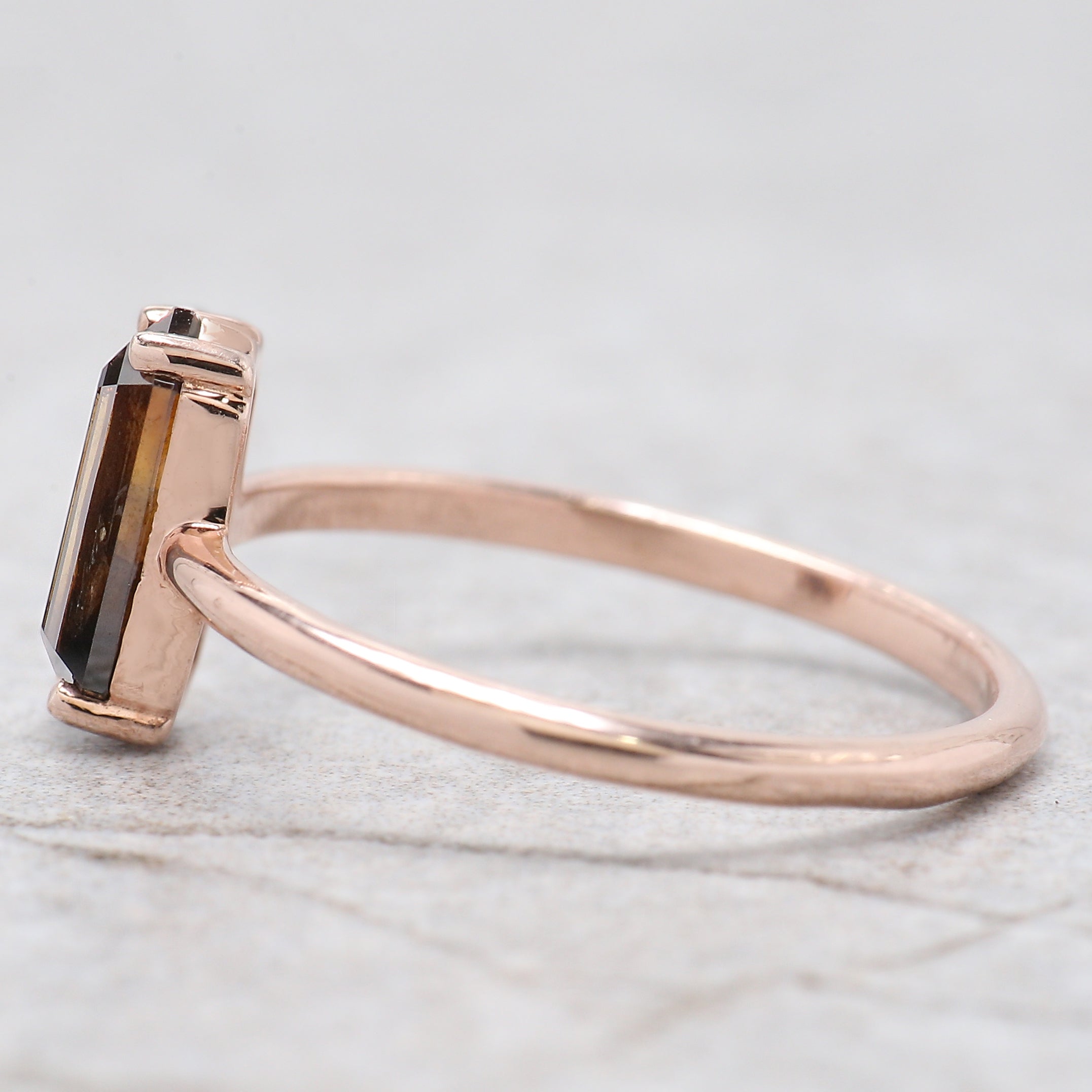 Hexagon Cut Brown Color Diamond Ring 0.79 Ct 9.30 MM Hexagon Diamond Ring 14K Solid Rose Gold Silver Engagement Ring Gift For Her QL1769