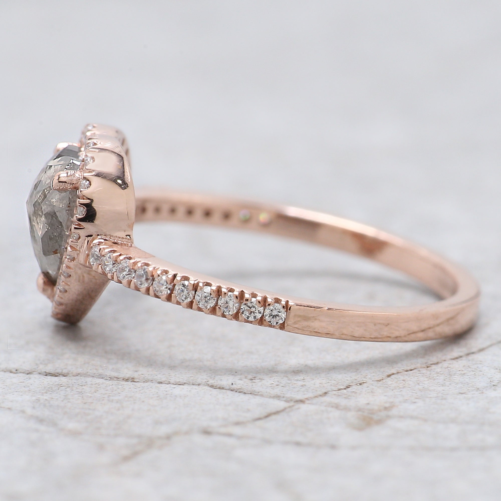 Heart Cut Salt And Pepper Diamond Ring 0.66 Ct 6.45 MM Heart Diamond Ring 14K Solid Rose Gold Silver Engagement Ring Gift For Her QL1623