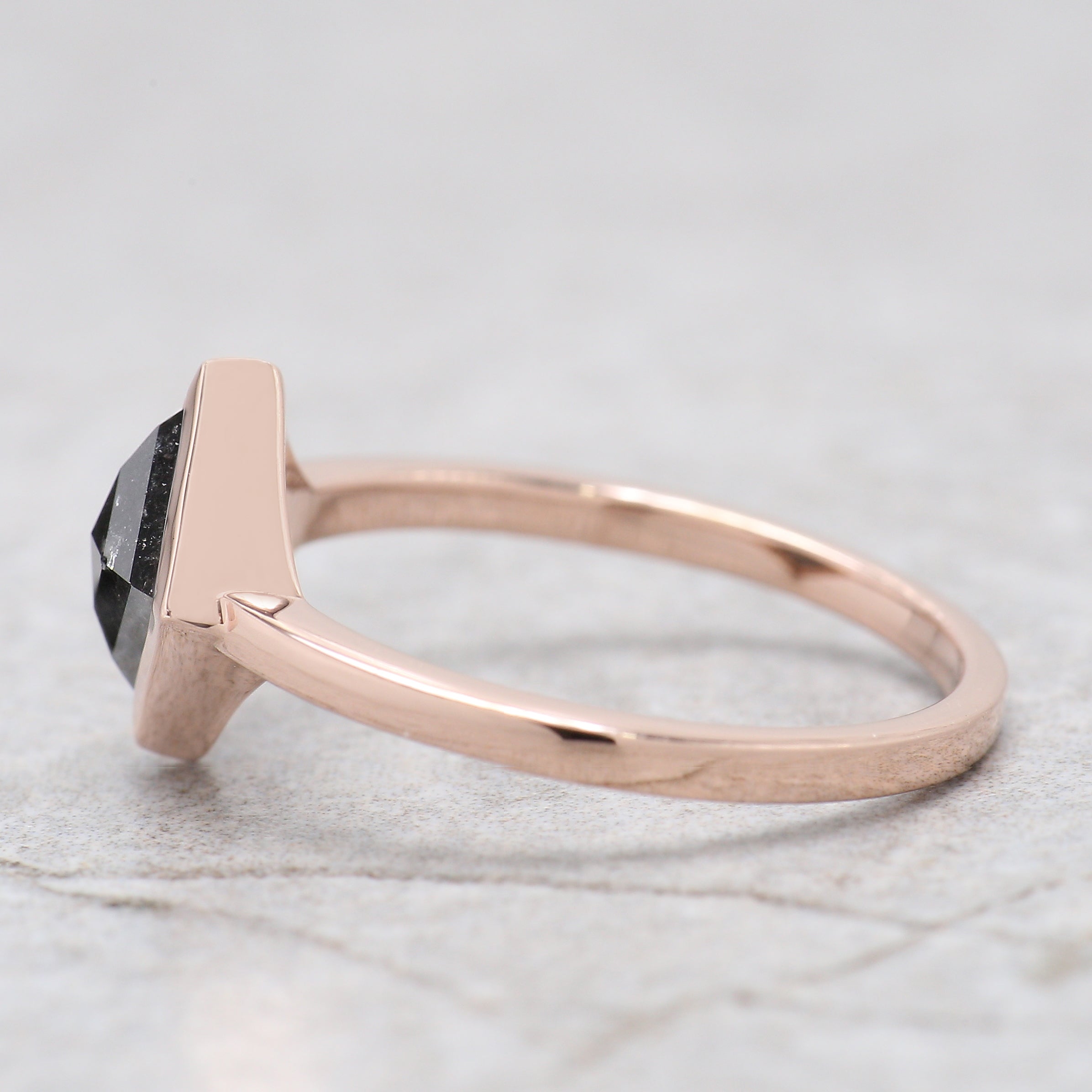 Kite Cut Salt And Pepper Diamond Ring 1.25 Ct 8.00 MM Kite Diamond Ring 14K Solid Rose Gold Silver Kite Engagement Ring Gift For Her QN822
