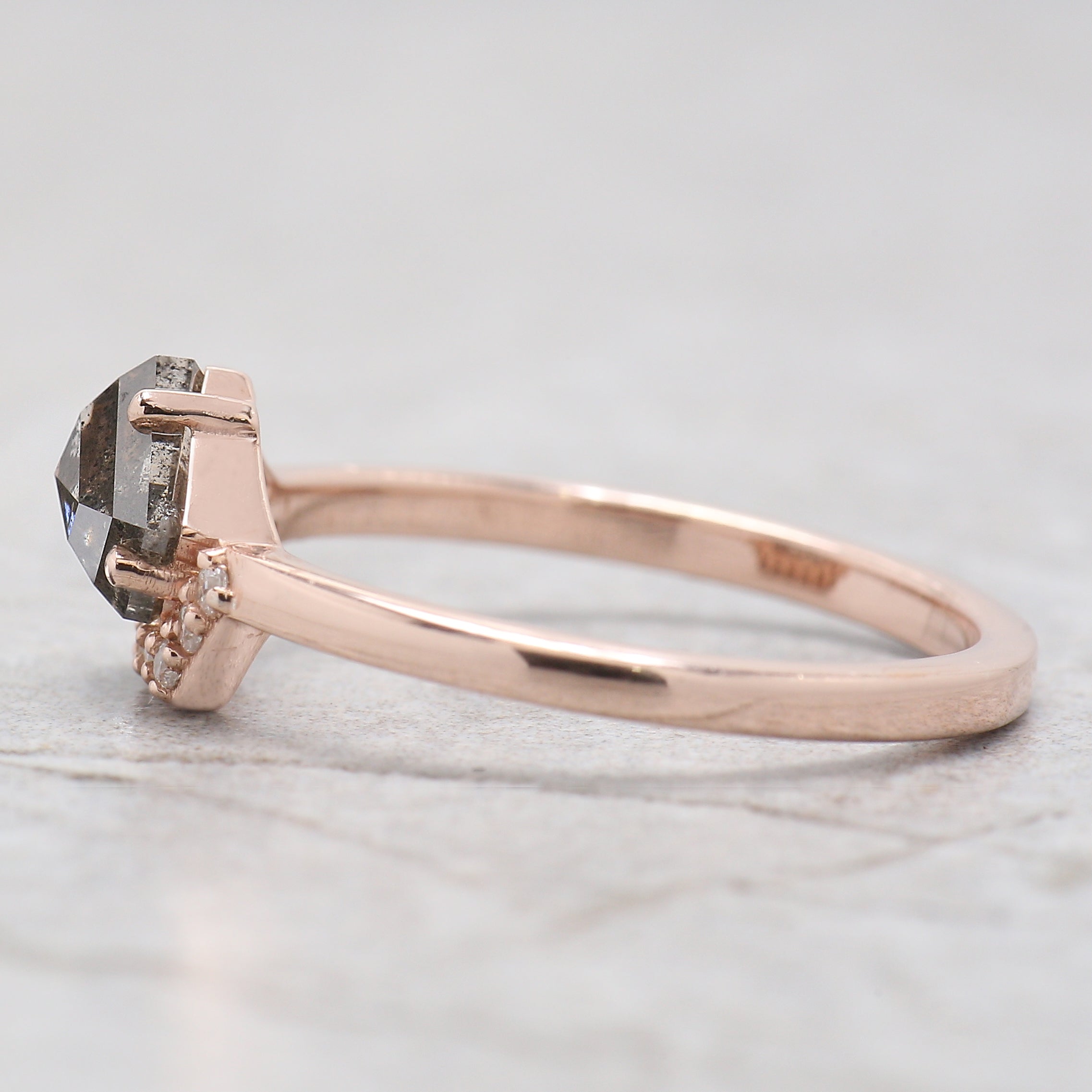 Shield Cut Salt And Pepper Diamond Ring 1.04 Ct 5.71 MM Shield Diamond Ring 14K Solid Rose Gold Silver Engagement Ring Gift For Her QL9520