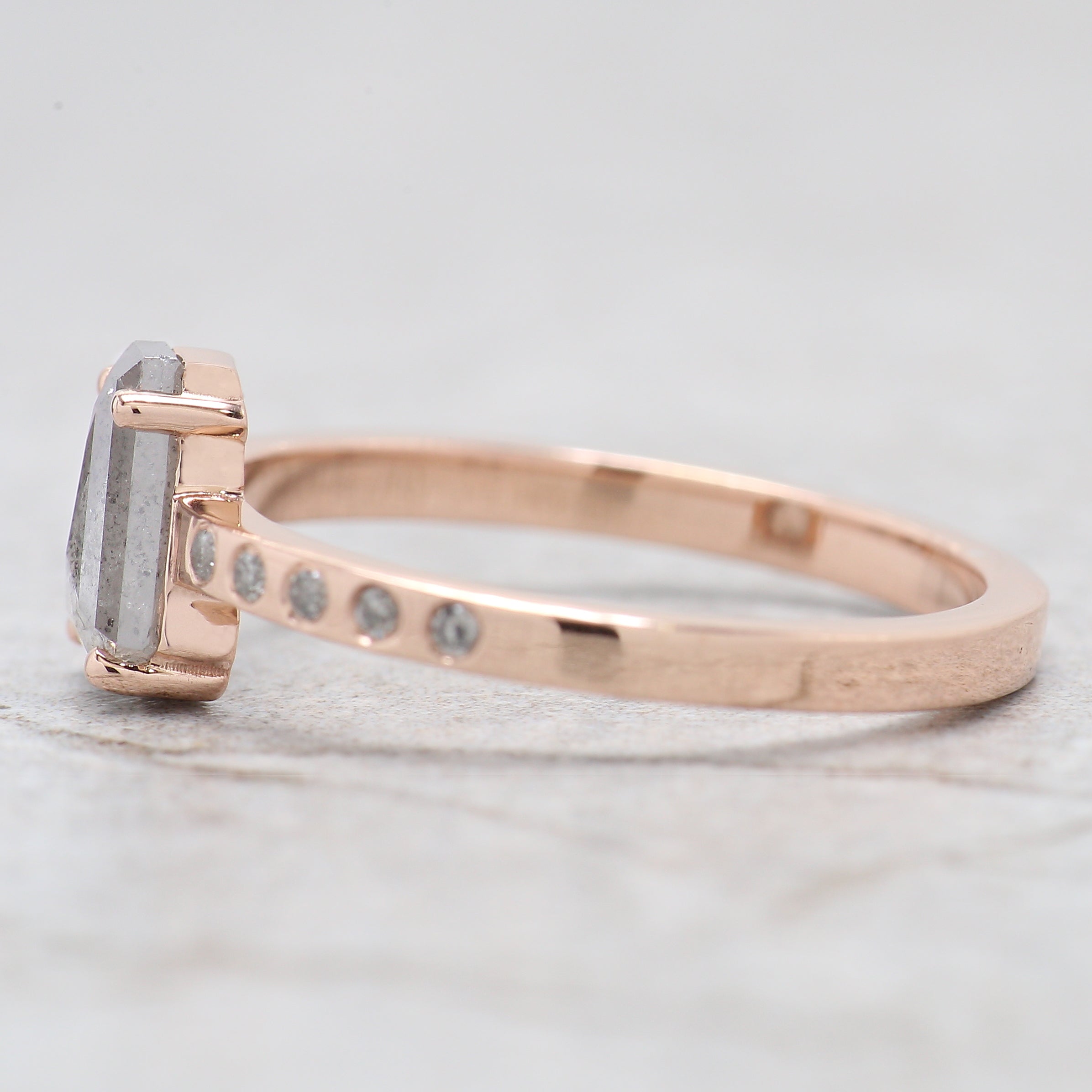 Coffin Cut Salt And Pepper Diamond Ring 0.80 Ct 7.30 MM Coffin Diamond Ring 14K Solid Rose Gold Silver Engagement Ring Gift For Her QL9673