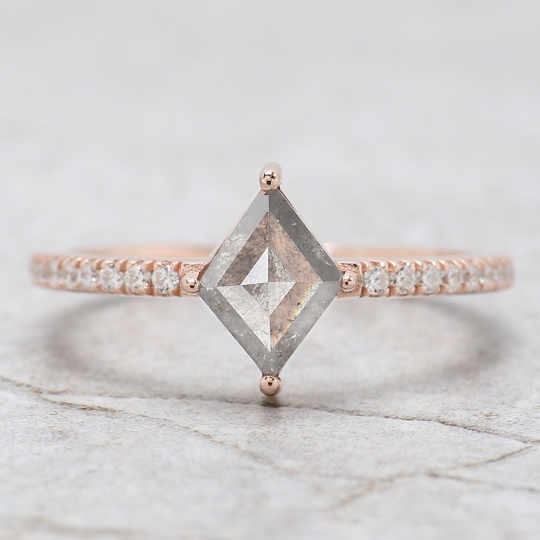 Kite Cut Salt And Pepper Diamond Ring 0.97 Ct 8.45 MM Kite Diamond Ring 14K Solid Rose Gold Silver Kite Engagement Ring Gift For Her QL3065