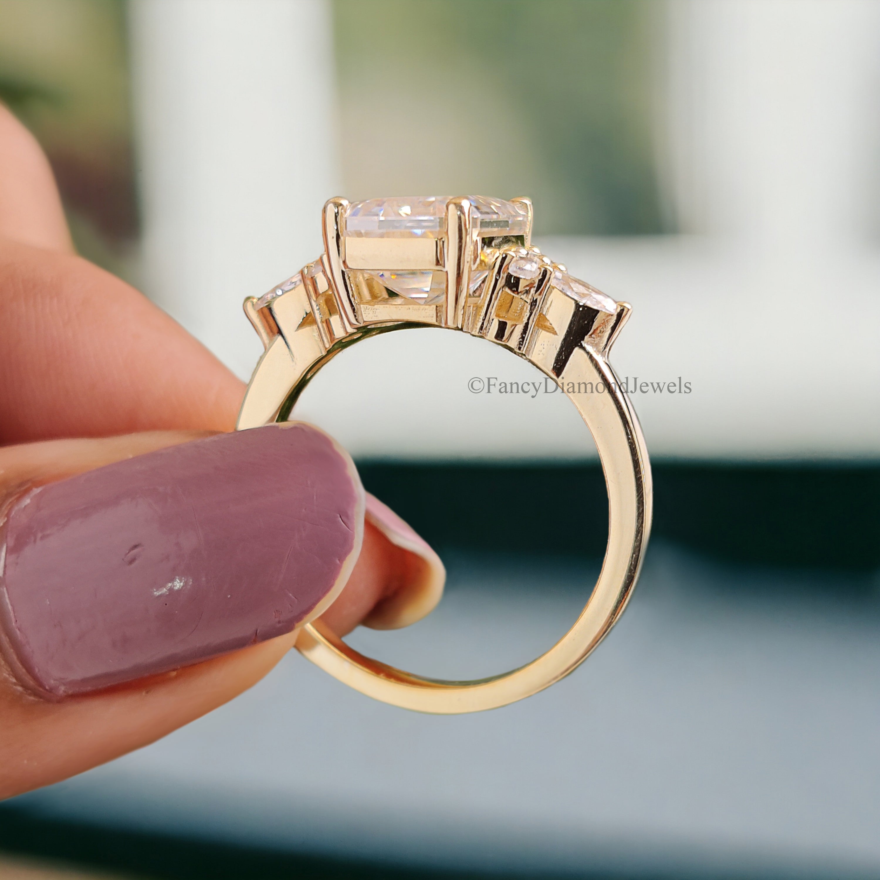 Vintage Emerald Cut Moissanite Engagement Ring Delicate Anniversary Ring Prong Simulated Diamond Ring Milgrain Antique Wedding Ring FD179