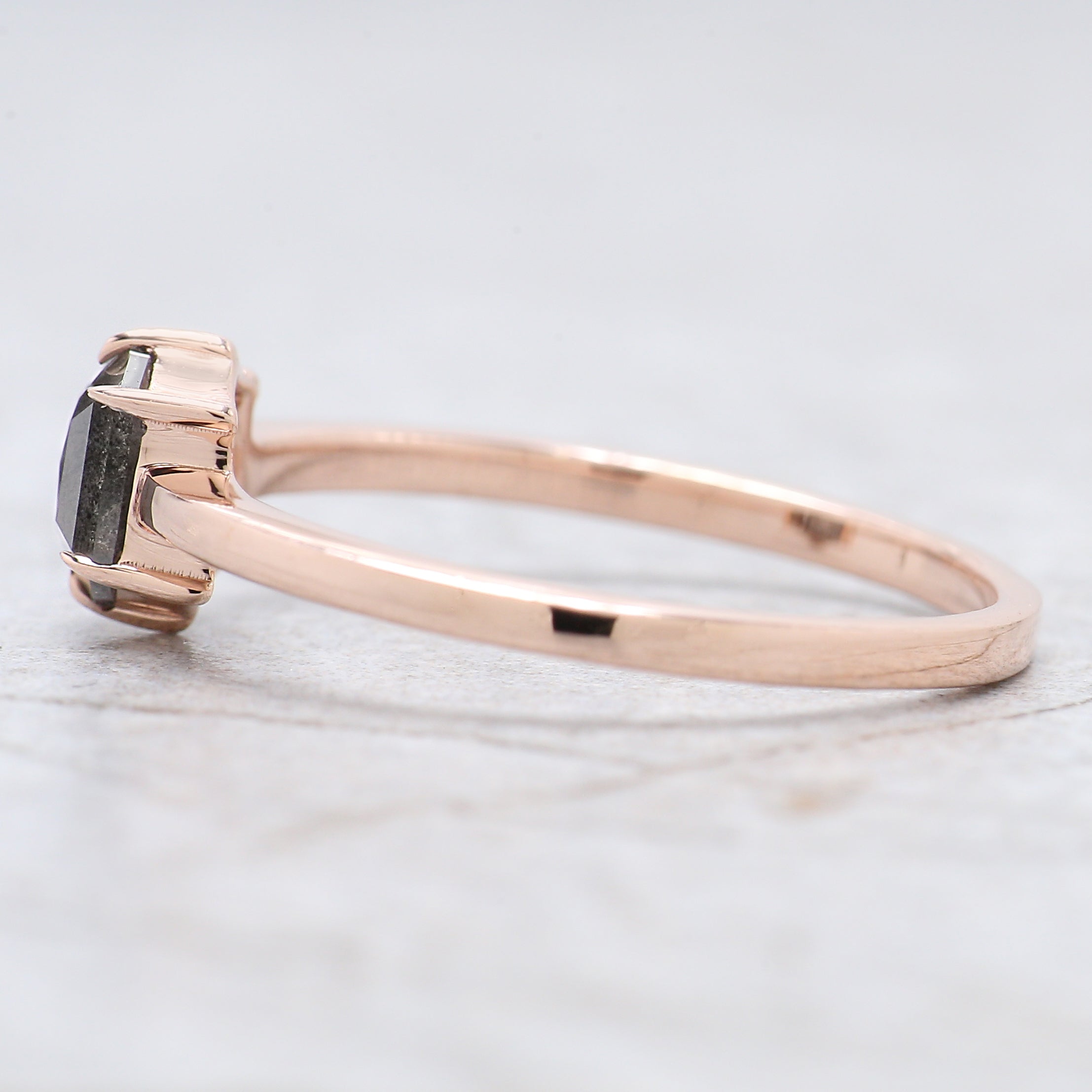 Hexagon Cut Salt And Pepper Diamond Ring 0.59 Ct 5.85 MM Hexagon Cut Diamond Ring 14K Rose Gold Silver Engagement Ring Gift For Her QL935