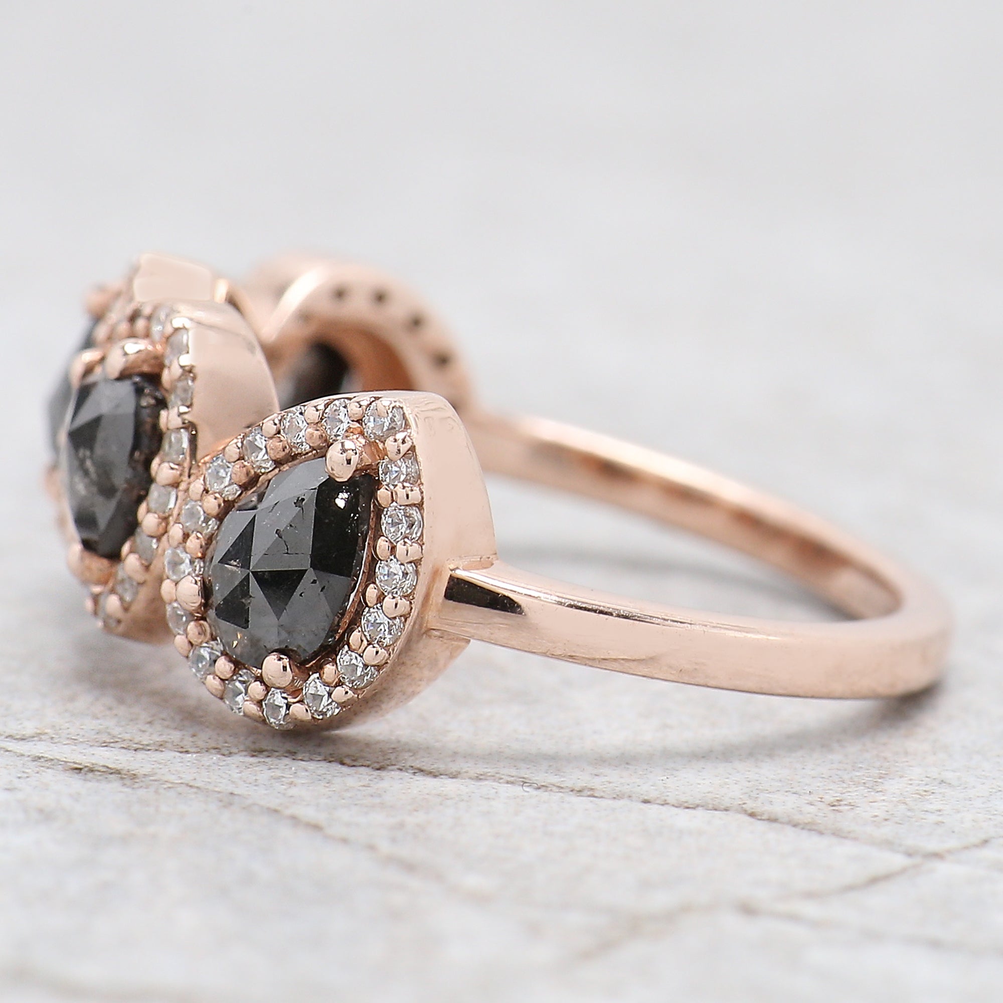 Pear Cut Black Color Diamond Ring 1.11 Ct 5.50 MM Pear Diamond Ring 14K Solid Rose Gold Silver Pear Engagement Ring Gift For Her QN1673
