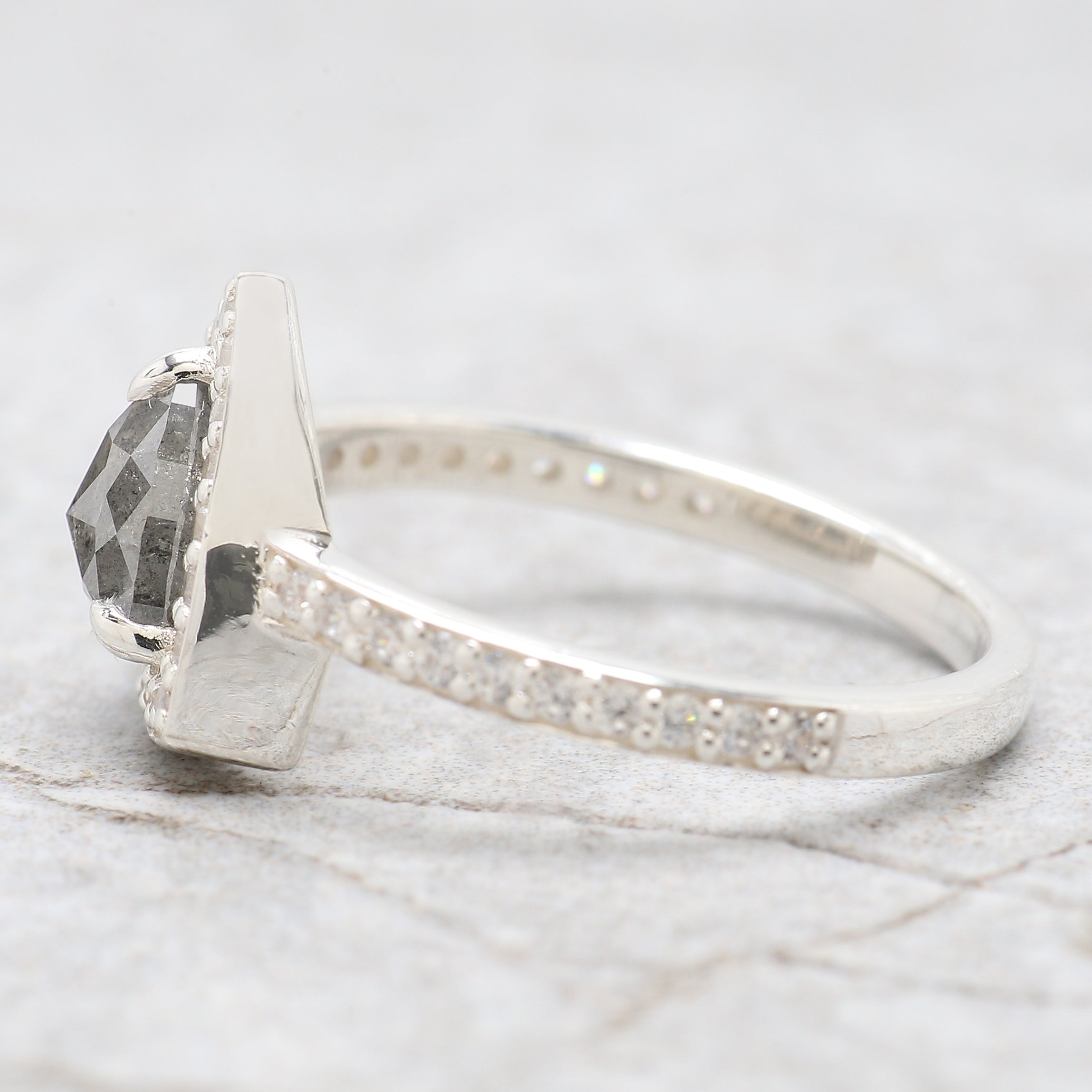 Triangle Salt And Pepper Diamond Ring 1.03 Ct 6.40 MM Triangle Diamond Ring 14K Solid White Gold Silver Engagement Ring Gift For Her QN9302