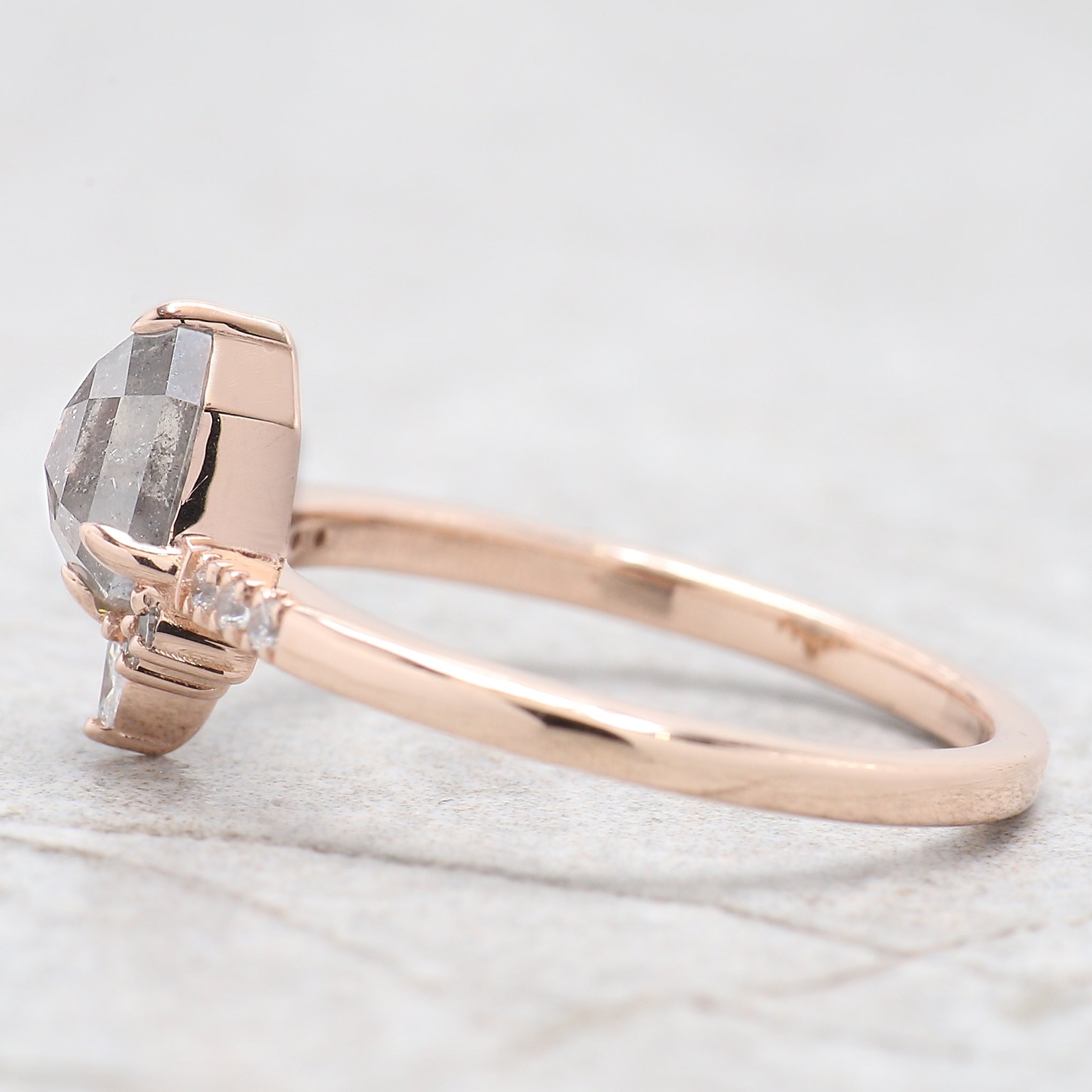 Shield Cut Salt And Pepper Diamond Ring 1.12 Ct 7.08 MM Shield Diamond Ring 14K Solid Rose Gold Silver Engagement Ring Gift For Her QL2570