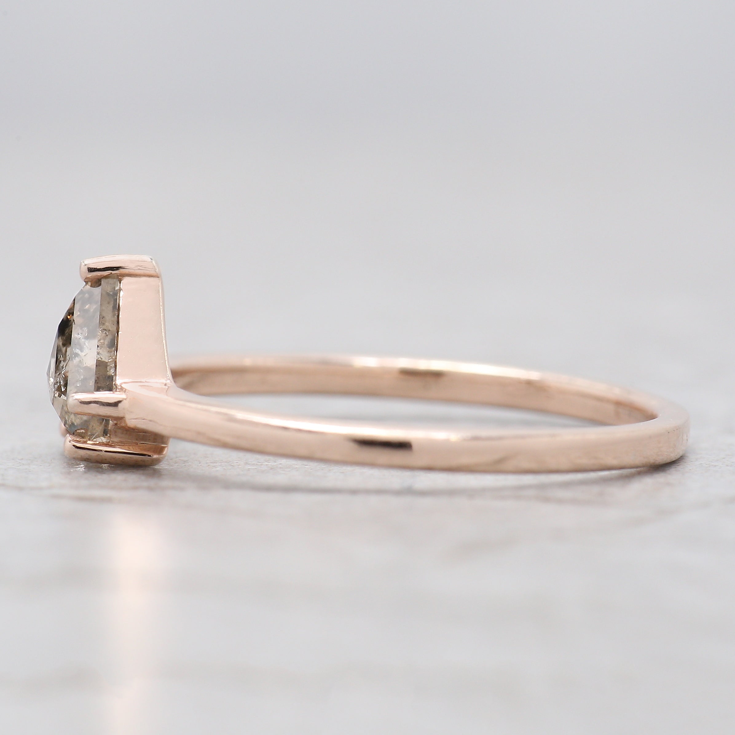 Shield Cut Salt And Pepper Diamond Ring 0.73 Ct 5.79 MM Shield Diamond Ring 14K Solid Rose Gold Silver Engagement Ring Gift For Her QL9513